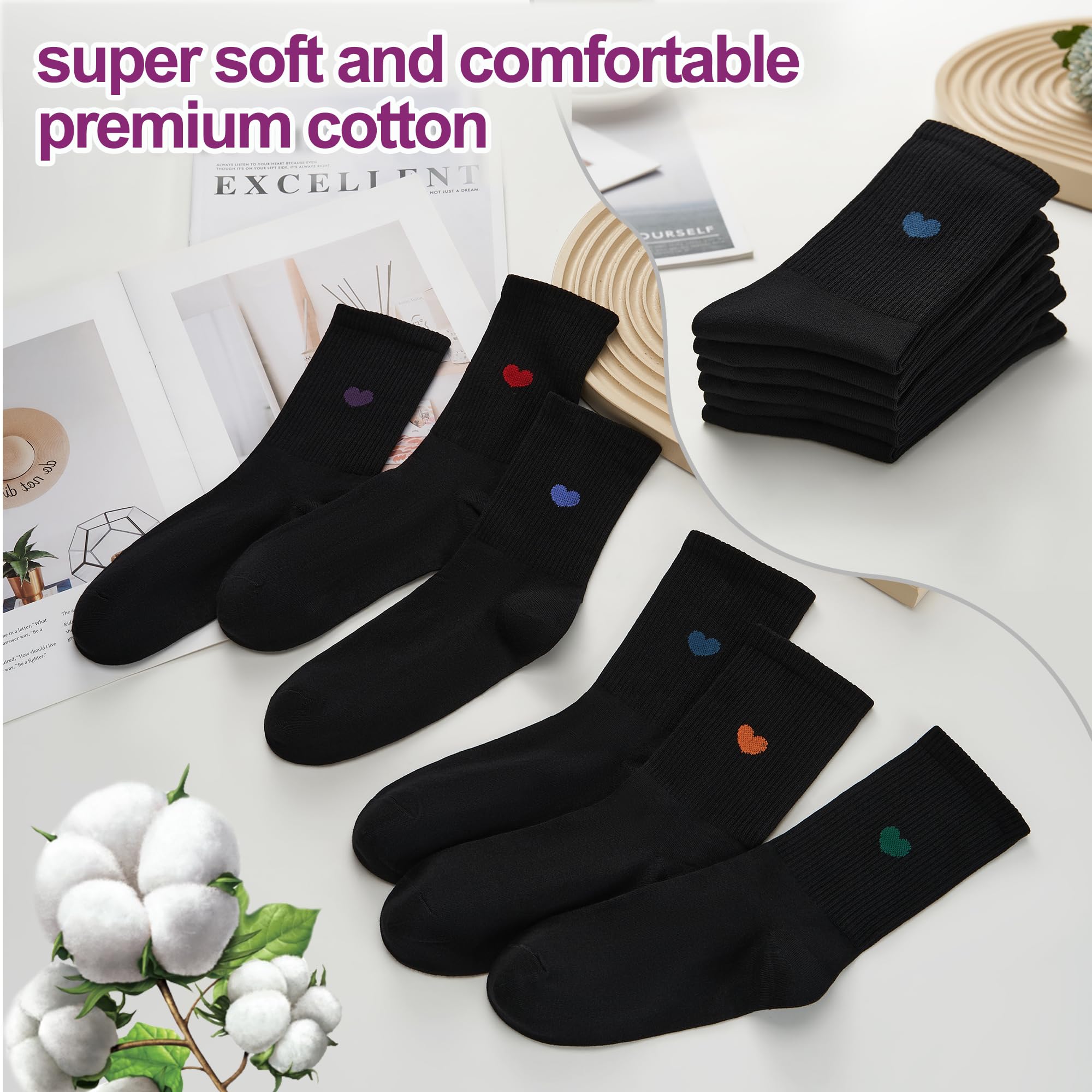 inhees Calcetines tobilleros para mujer, diseño de corazón, de algodón, informales, atléticos, para correr, 6 pares con caja de regalo