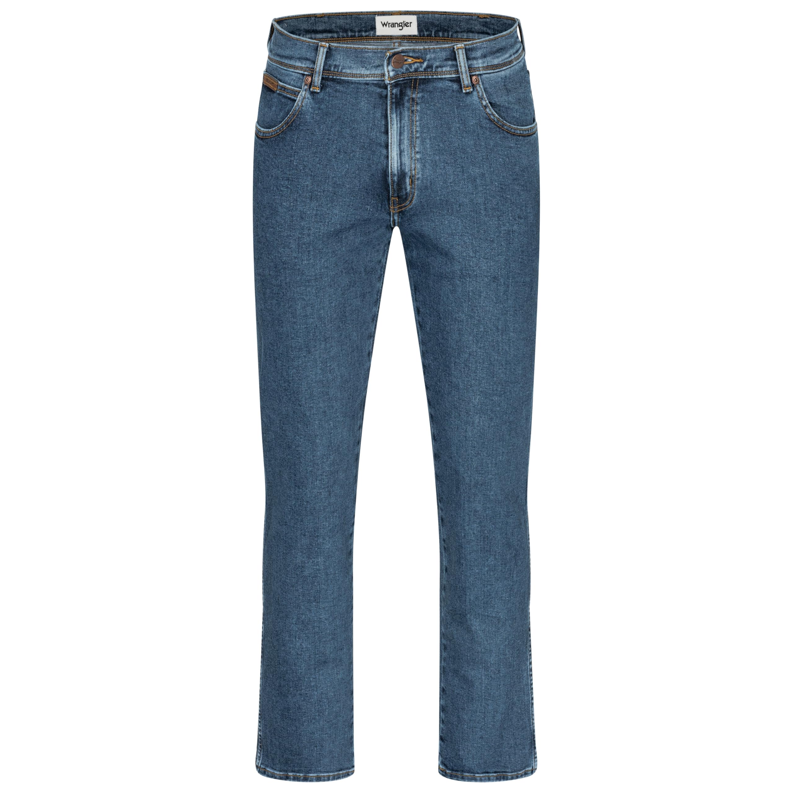 Wrangler Texas Herren-Stretchjeans Regular Fit Authentic Straight in verschiedenen Waschungen mit Gürtel in schwarz oder braun
