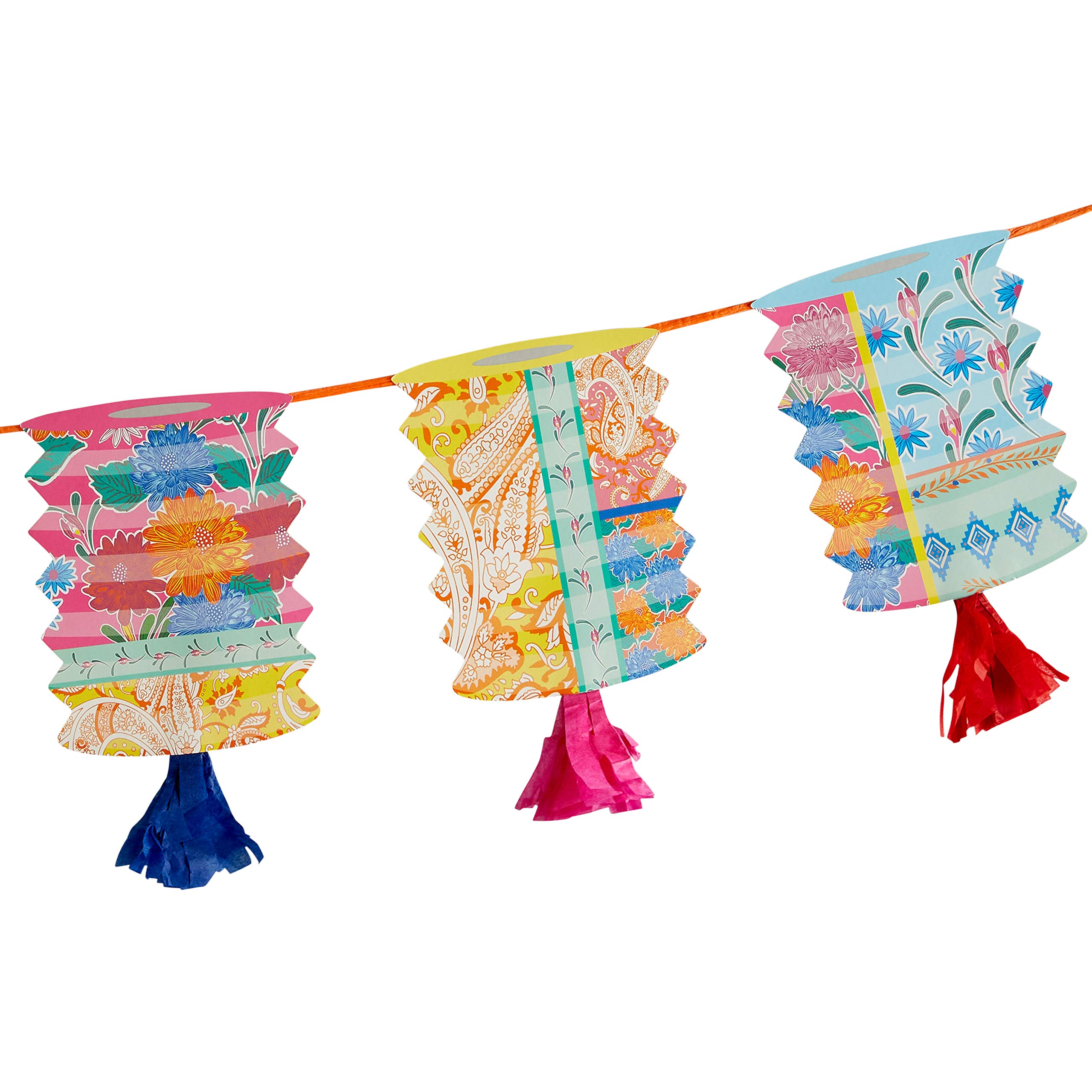 Talking Tables 1 Ghirlanda di Lanterne con Nappe di Carta – 3 m di Decorazioni per Feste Boho Colorate per Compleanno e Giardino – Taglia Unica