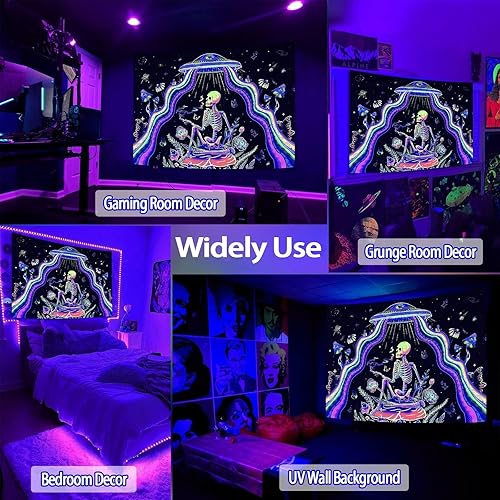 Miniatura 4 de Spenlife Trippy - Tapiz de calavera tapiz pequeño de luz negra tapiz para dormitorio tapiz estético para colgar en la pared para dormitorio 36 x 48