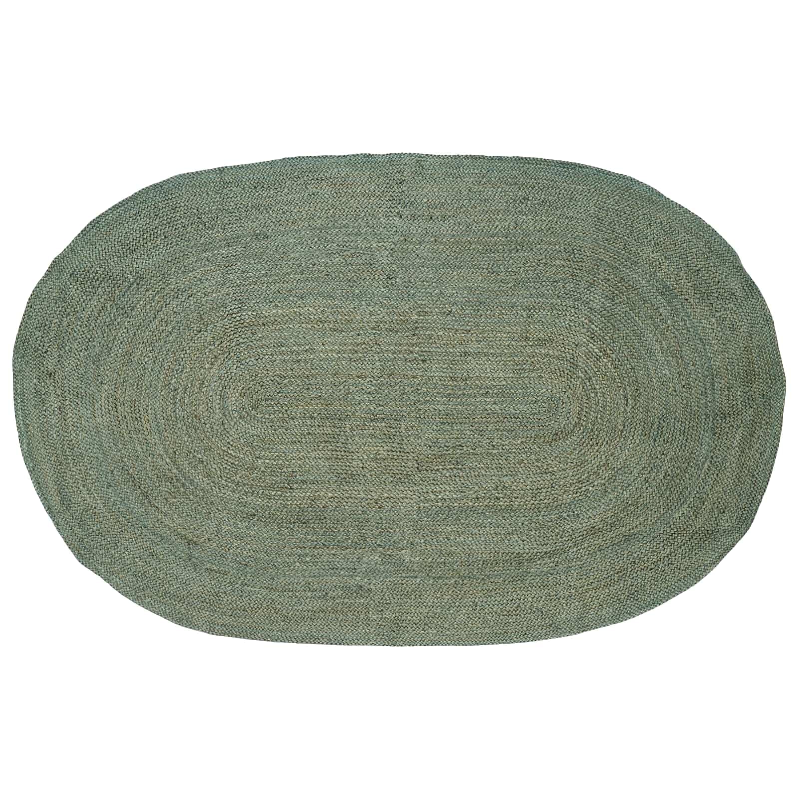 Tapis ovale en jute - 152 x 245 cm - Fabriqué à la main - Vert olive - Tapis moderne en fibre naturelle pour salon, chambre à coucher et salle à manger - Texture robuste