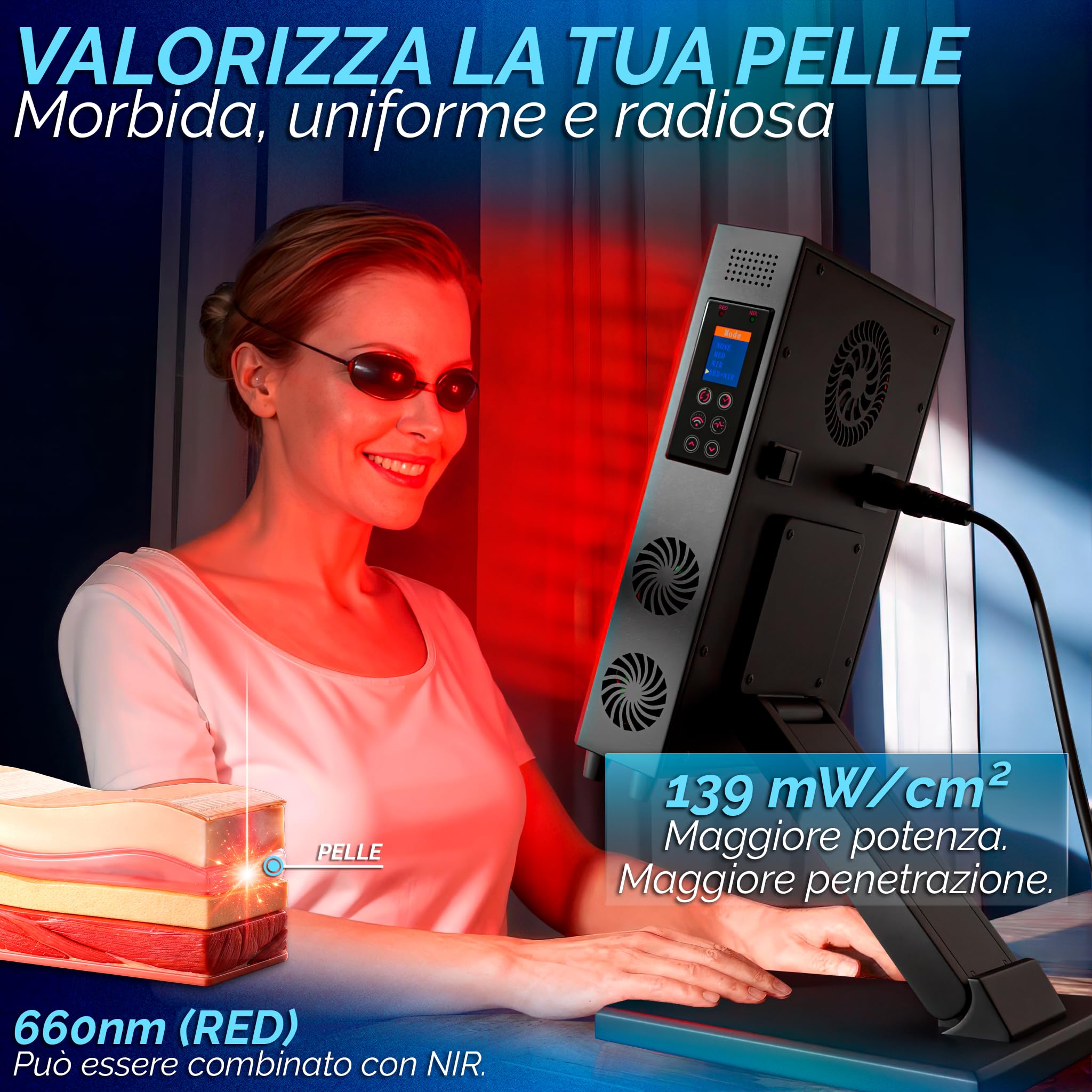 DreamTape® Pannello Luce Rossa Infrarossa 660nm 850nm - Terapia Luce LED Professionale con 72 LED - Red Light Therapy Panel per Recupero Muscolare e Benessere Luz Roja - Lampada Fotobiomodulazione