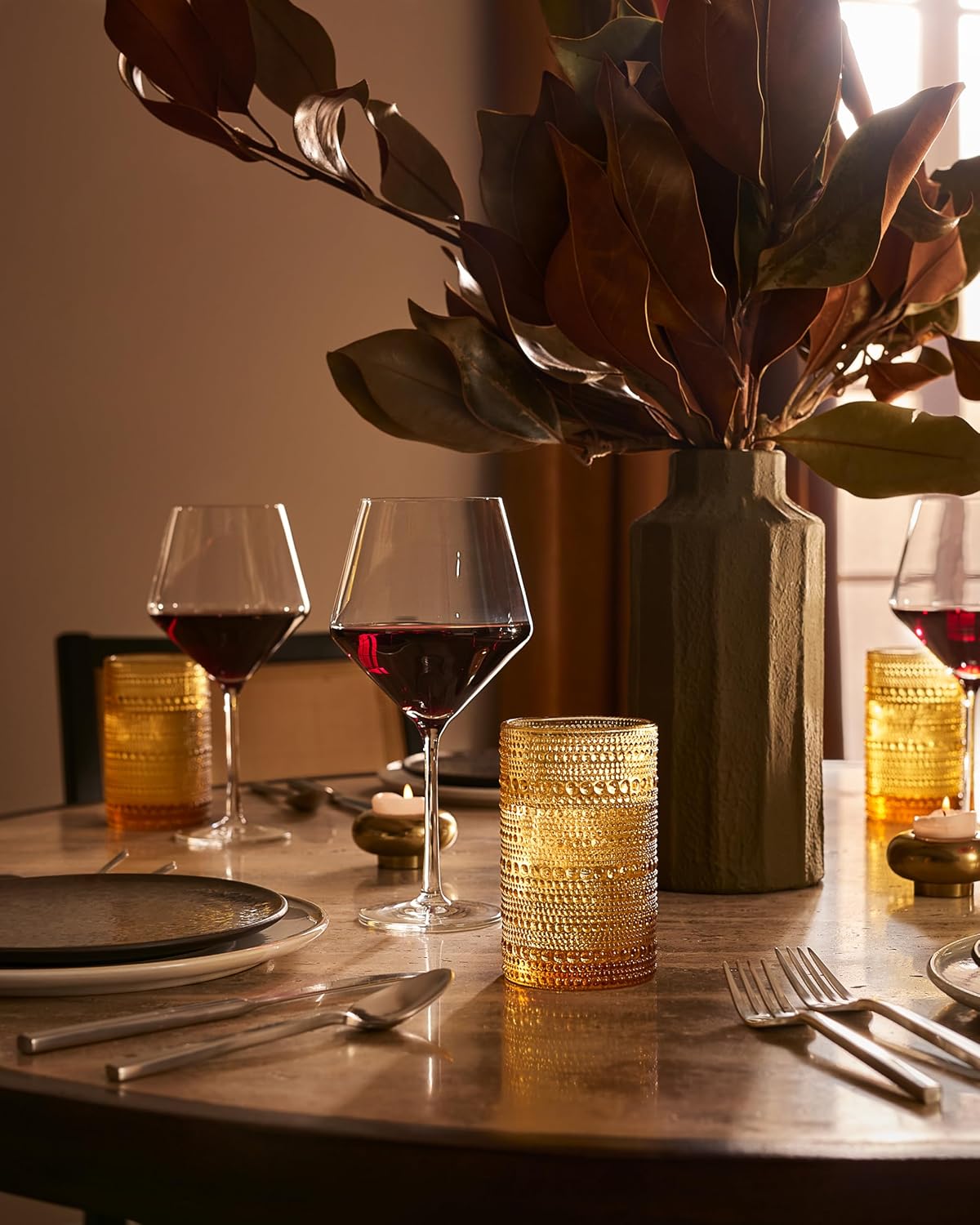 Fortessa Jupiter ビーズ付きホブネイルガラス、13オンスアイス飲料(6個セット)、アンバー