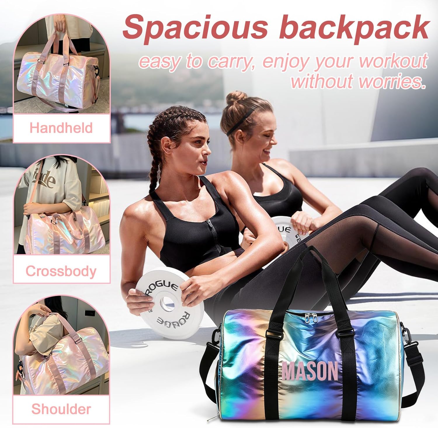 Personalized Sports Duffel Bag, Custom Embroidered Gym Bag with Name or Logo, Large Travel Weekender Overnight Bag for Women and Girls, Dance Fitness Tote for Sports or Travel (Black)