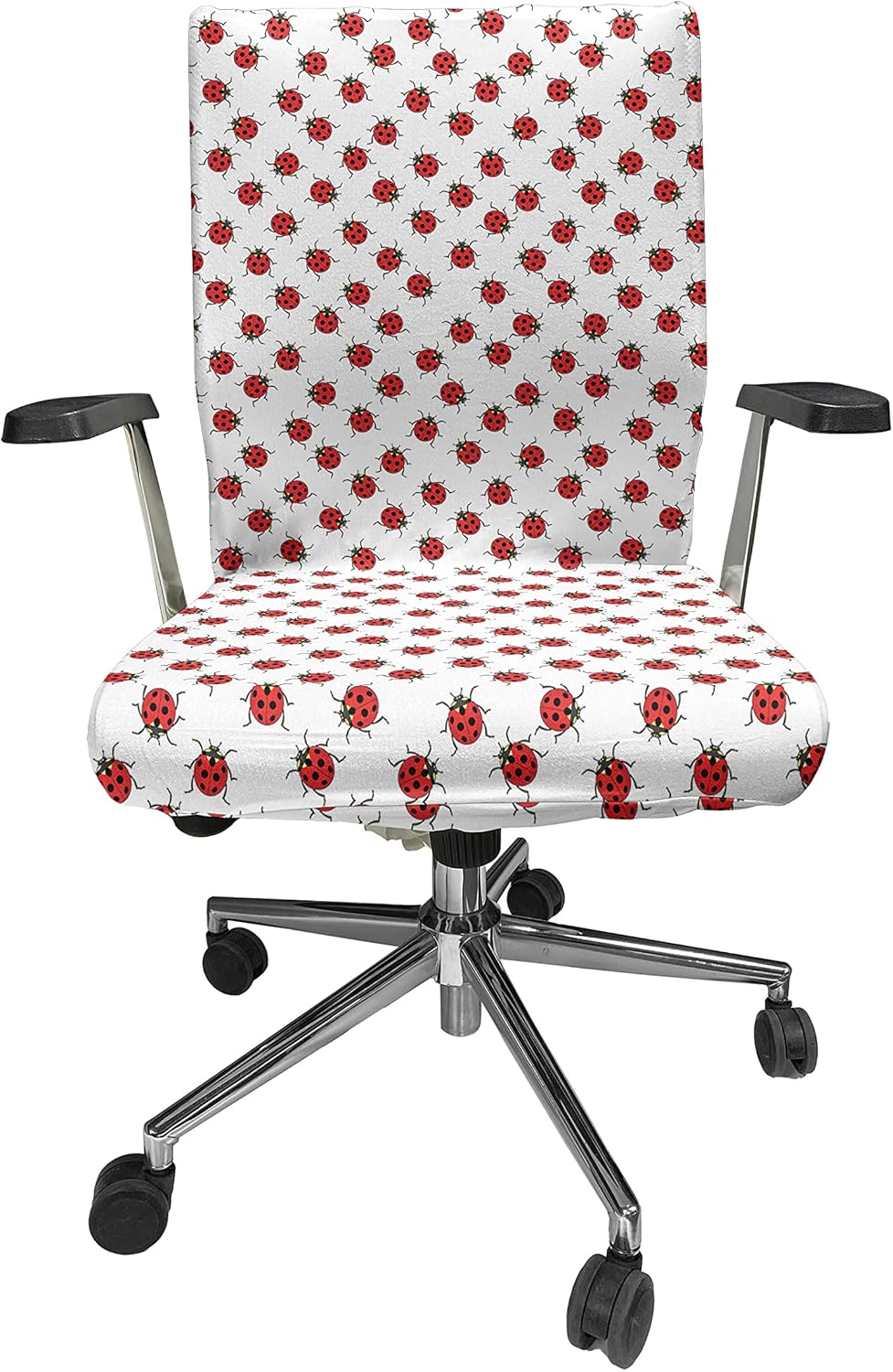 Ambesonne Cartoon Office Chair Slipcover, Repetitive Ladybugs Pattern of Dotted Marked Animal Theme Funny Cartoonish Print, Decorative Stretch and Washable Fabric Cover, Standard Size, White and Red