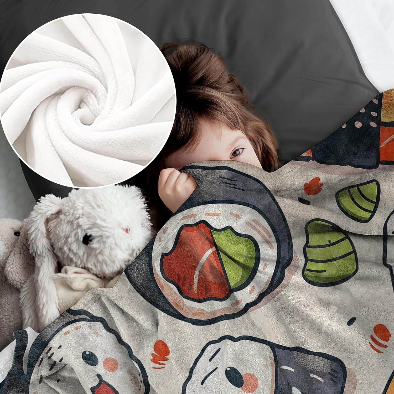 Sushi Blanket for Adults Kids, Flannel Sushi Blankets Gifts, Cartoon Sushi Throw Blanket for Sofa Couch Bed Living Room Soft Warm Cozy Sushi Decor 60" x 50"