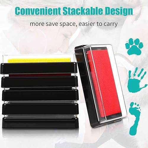 Miniatura 5 de Outus 6 almohadillas de tinta reutilizables para huellas de bebé, huellas de manos, almohadilla de tinta no tóxica, sello de pies y manos para niños