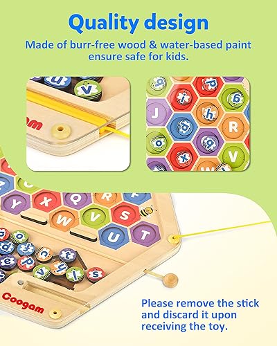 Miniatura 5 de Coogam Tablero magnético del laberinto del alfabeto de madera, letras ABC, rompecabezas a juego de habilidades motoras finas Montessori, juego