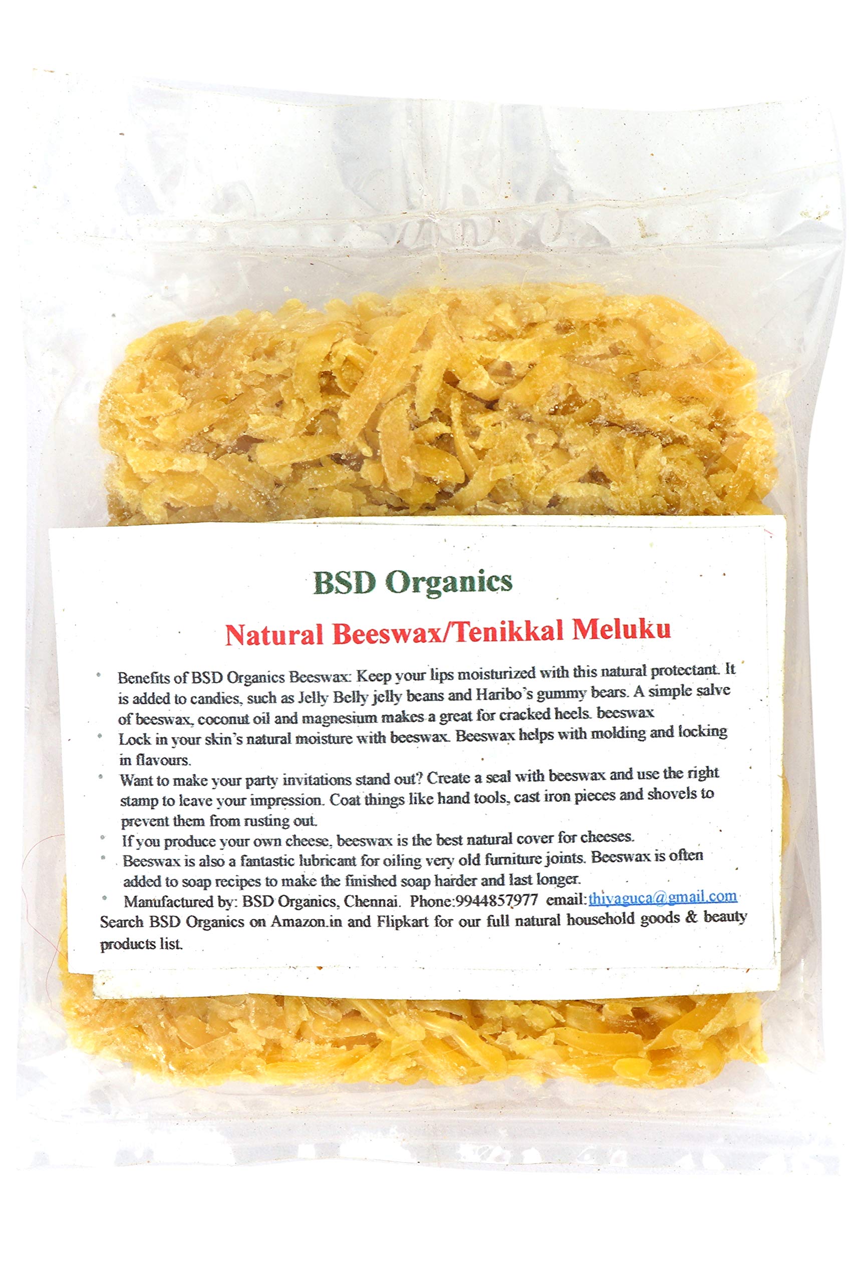 BSD Organics Natural Granules/Pellet Beeswax/Tenikkal Meluku/Mom for skin care, Lip Balm, Moisturizer, candies and more - 50 grams