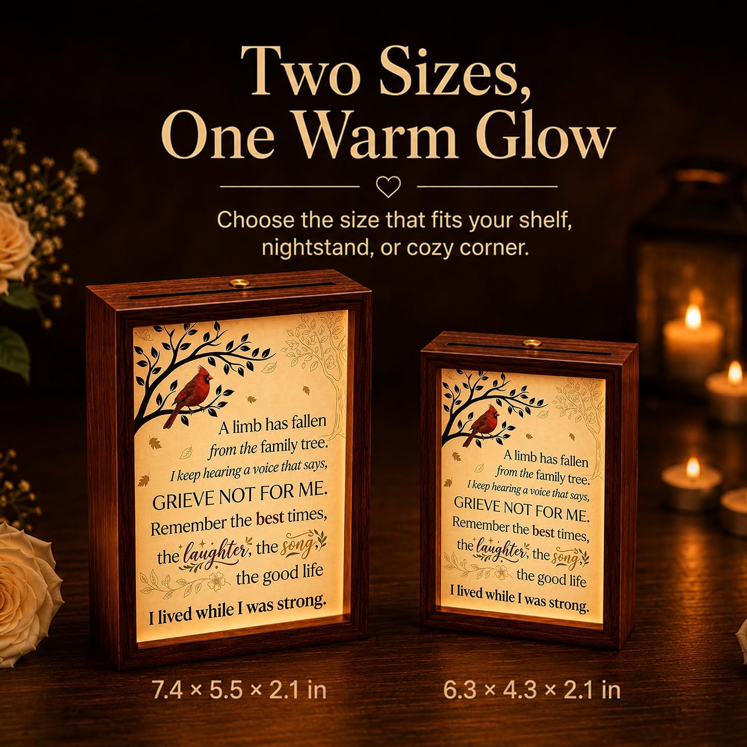Sympathy Gifts for Loss of Loved One, Light Up LED Memorial Wooden Shadow Box, Bereavement Condolences Remembrance Gifts 6.3x4.3x2.1 Inches