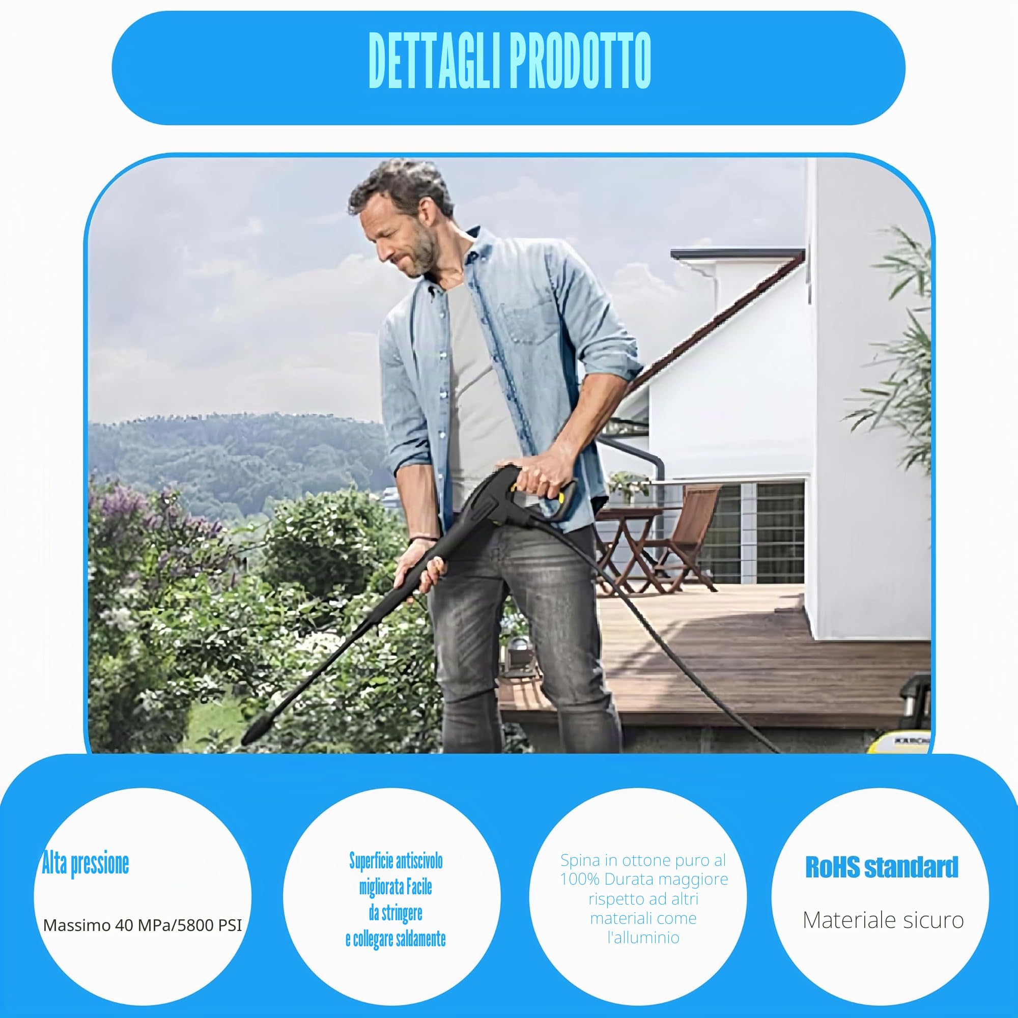 Tubo ad alta pressione da 8 m per Kärcher K2 K3 K4 K5 K7, 400 Bar (5800 PSI) con sistema Quick-Connect-Click, pratico tubo di prolunga e di ricambio con cinghia di immagazzinaggio
