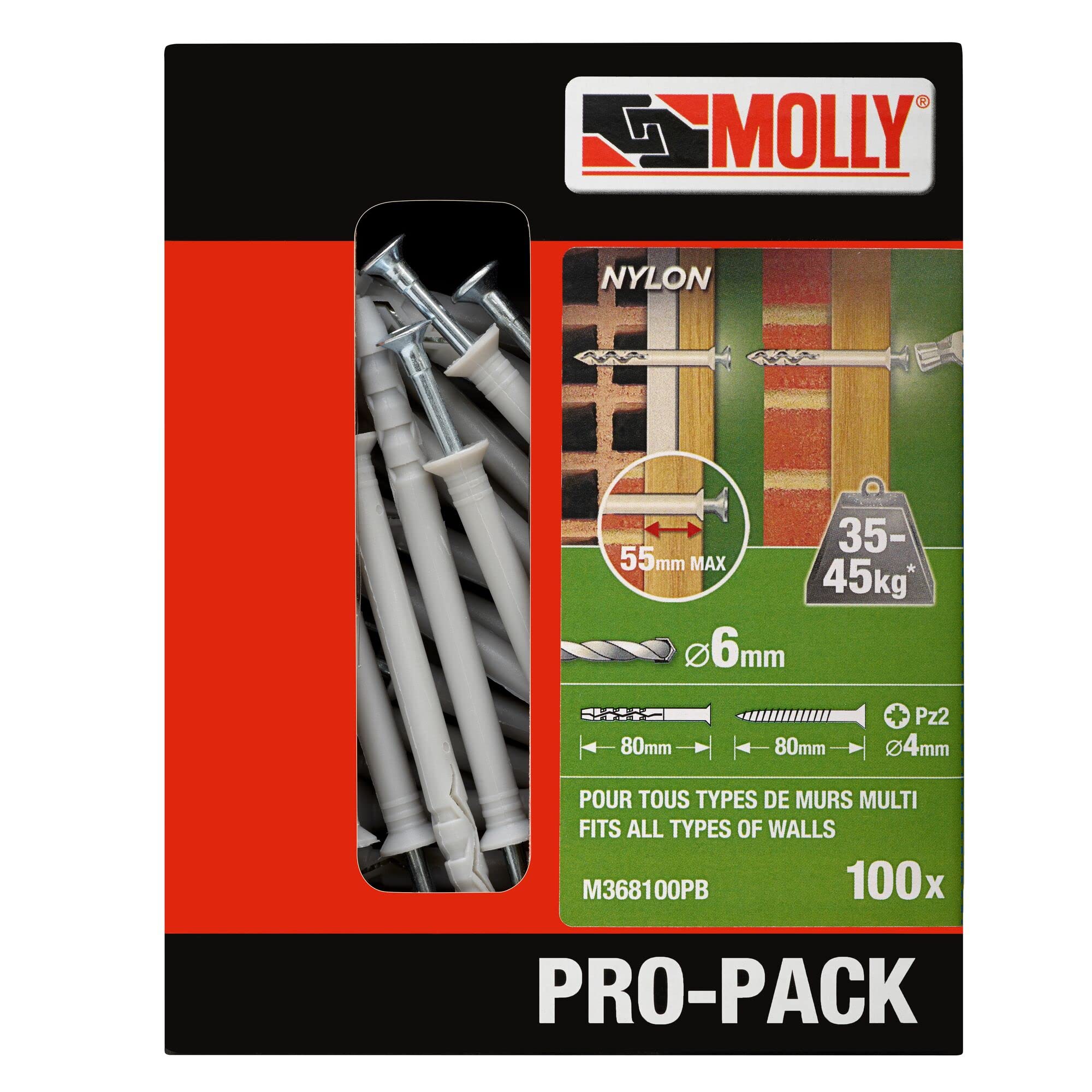 Molly M368100PB-XJ - Tacos para golpear (100 unidades, 6 x 80 mm, gris, 100 unidades)
