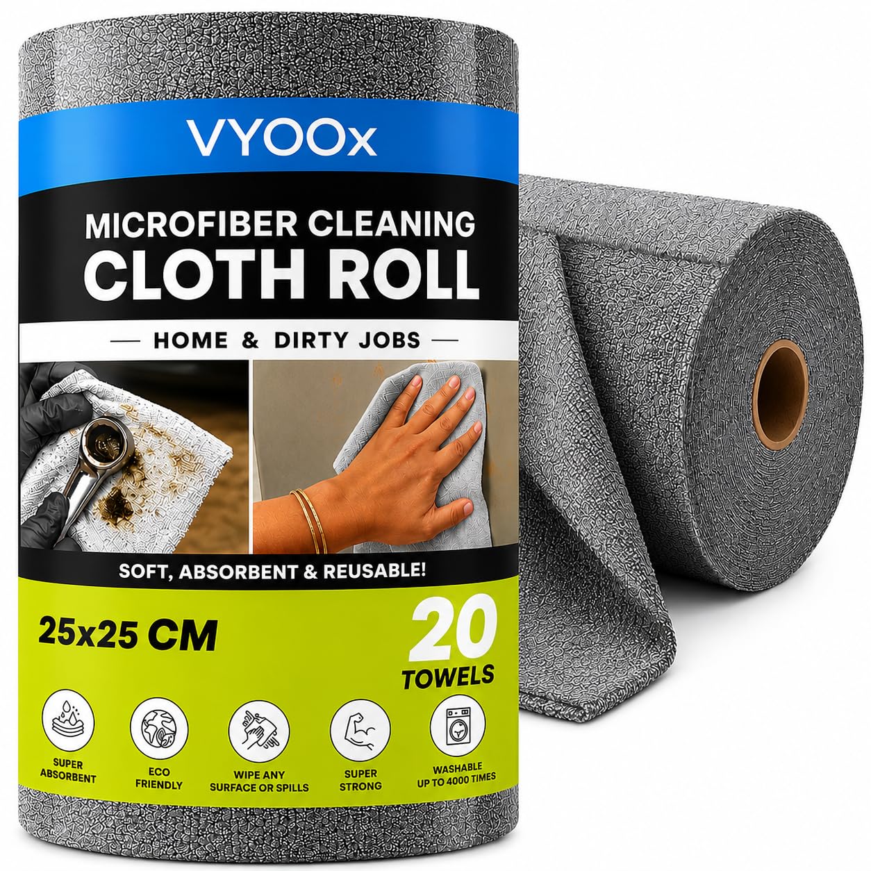 VYOOx Microfiber Cleaning Cloth Roll, 20 Tear-Off Sheets, Washable & Reusable, Ultra Absorbent, Lint-Free, Multipurpose Kitchen Cleaning Towel Roll for Home, Car & Office-image-41