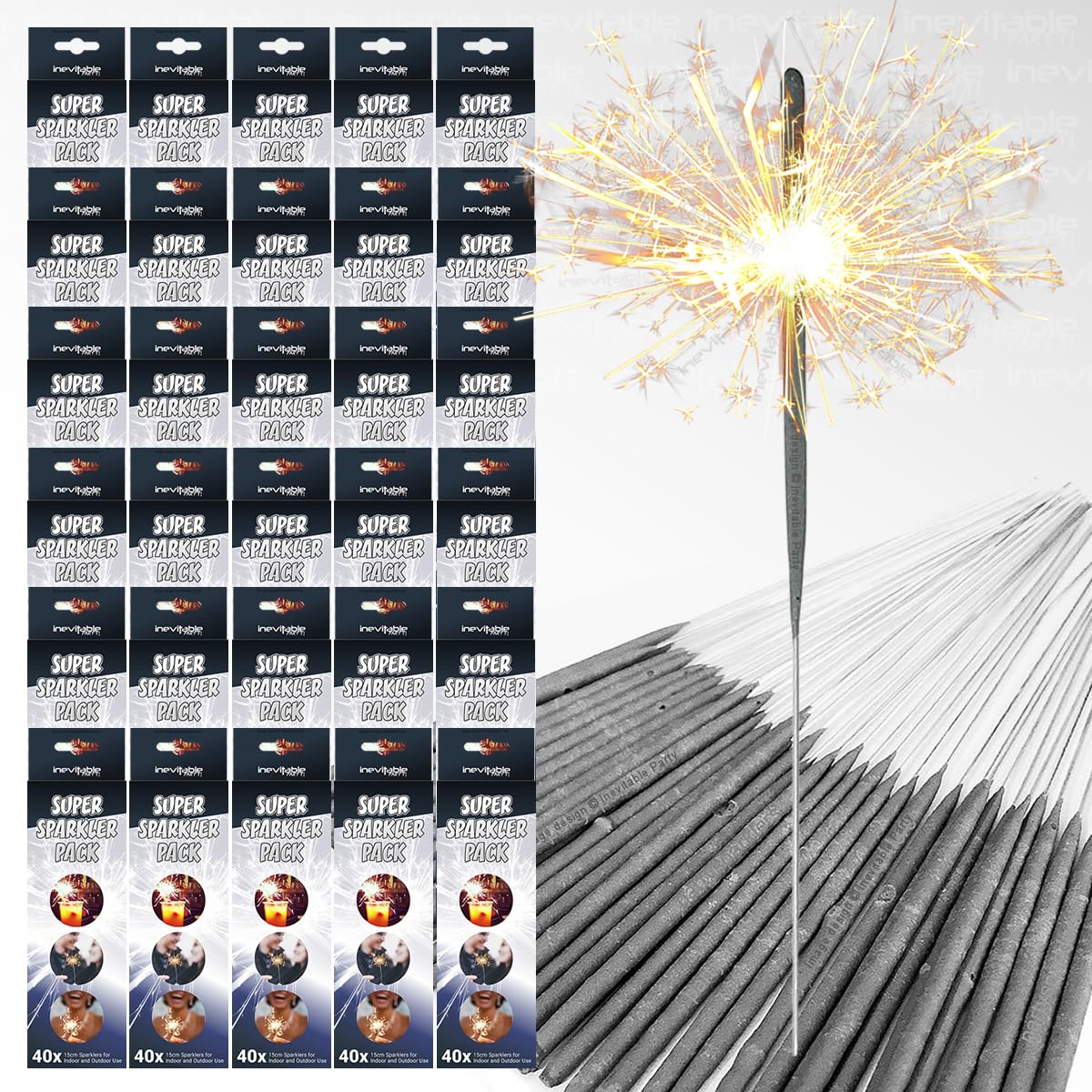 30 Packs of 15cm (6") Hand-held Sparklers for Indoor or Outdoor Use | Super Sparklers for Cakes & Cocktails (1200 Sparklers)