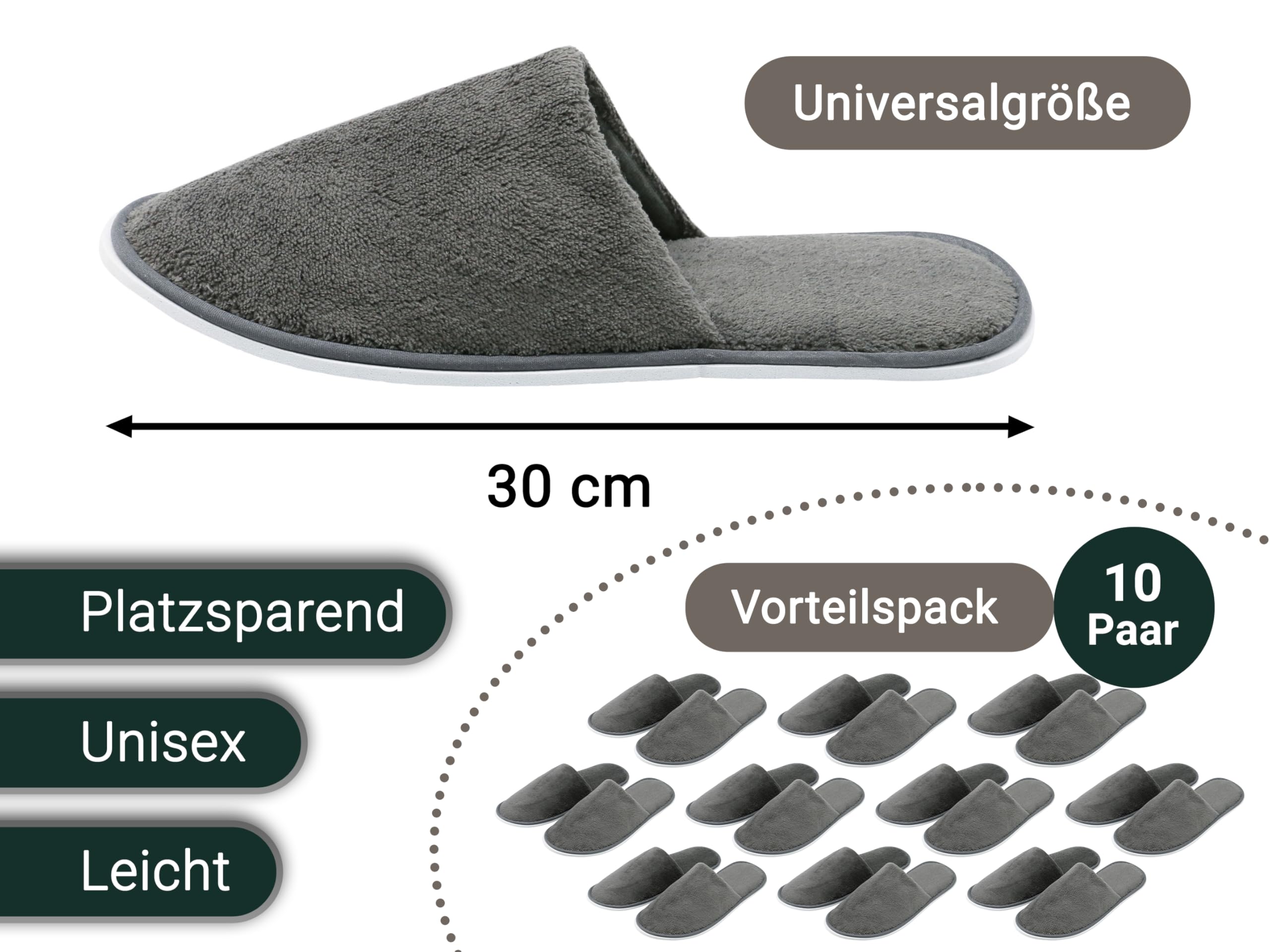 ZOLLNER 10 Paar Einwegslipper Gästehausschuh - Frottierslipper für Reise, Spa, Sauna und Zuhause - rutschhemmende Sohle - geschlossene Spitze - Einheitsgröße - Hotelqualität, 386