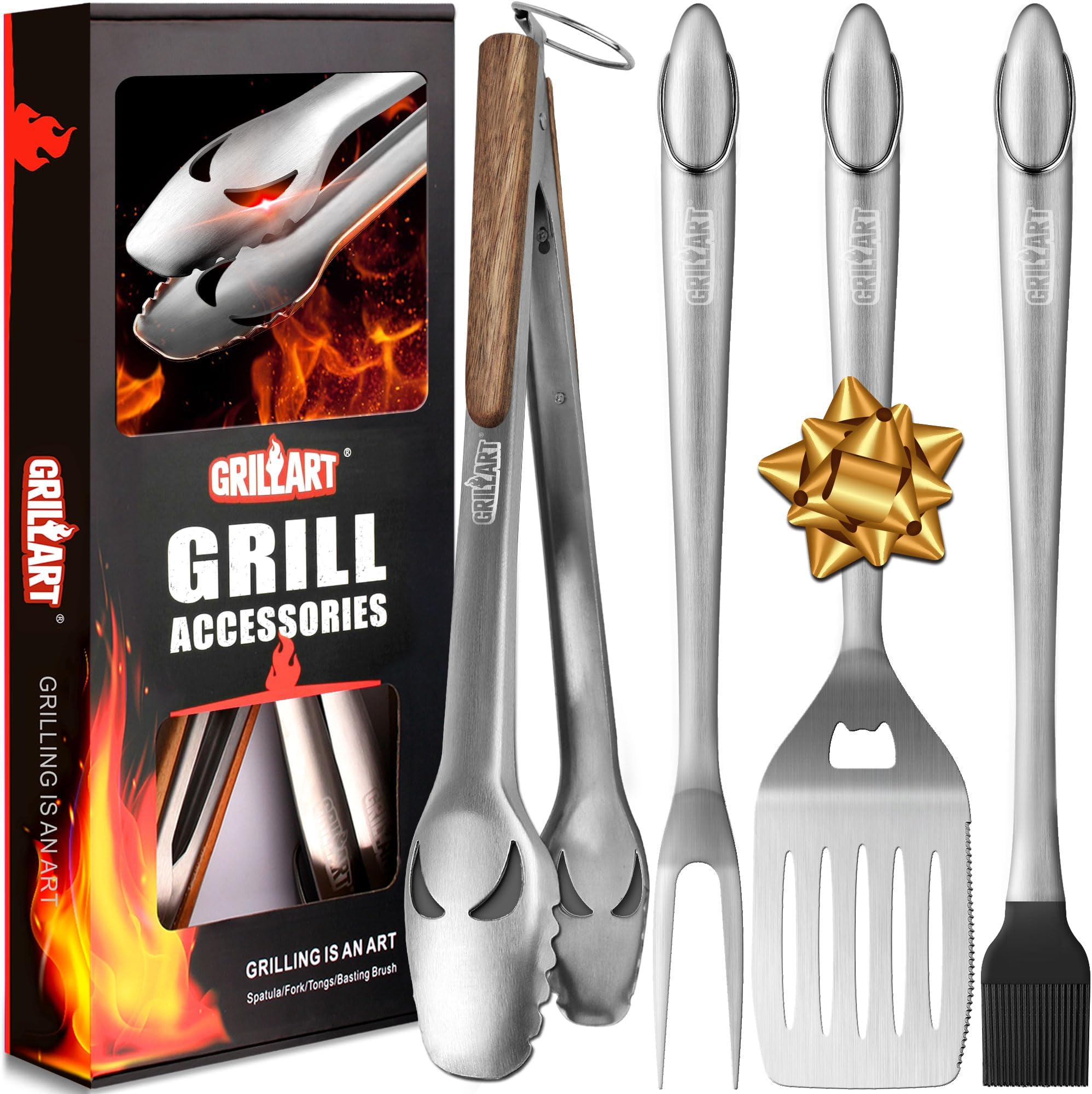 BBQ Tools Grill Tools Set -18Inch Grilling Tools BBQ Set - Grill Accessories w/BBQ Tongs, Spatula, Fork, Brush- Stainless Grill Kit Grilling Set - Gift Ideas BBQ Accessories Gifts for Men Dad