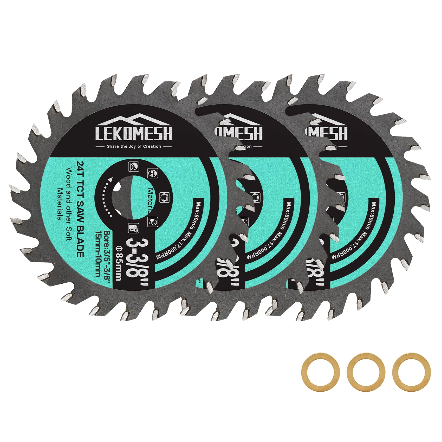 LEKOMESH TCT Circular Cutting Disc, 3pcs 3-3/8"(85mm) 24T TCT Wood Cutting Disc