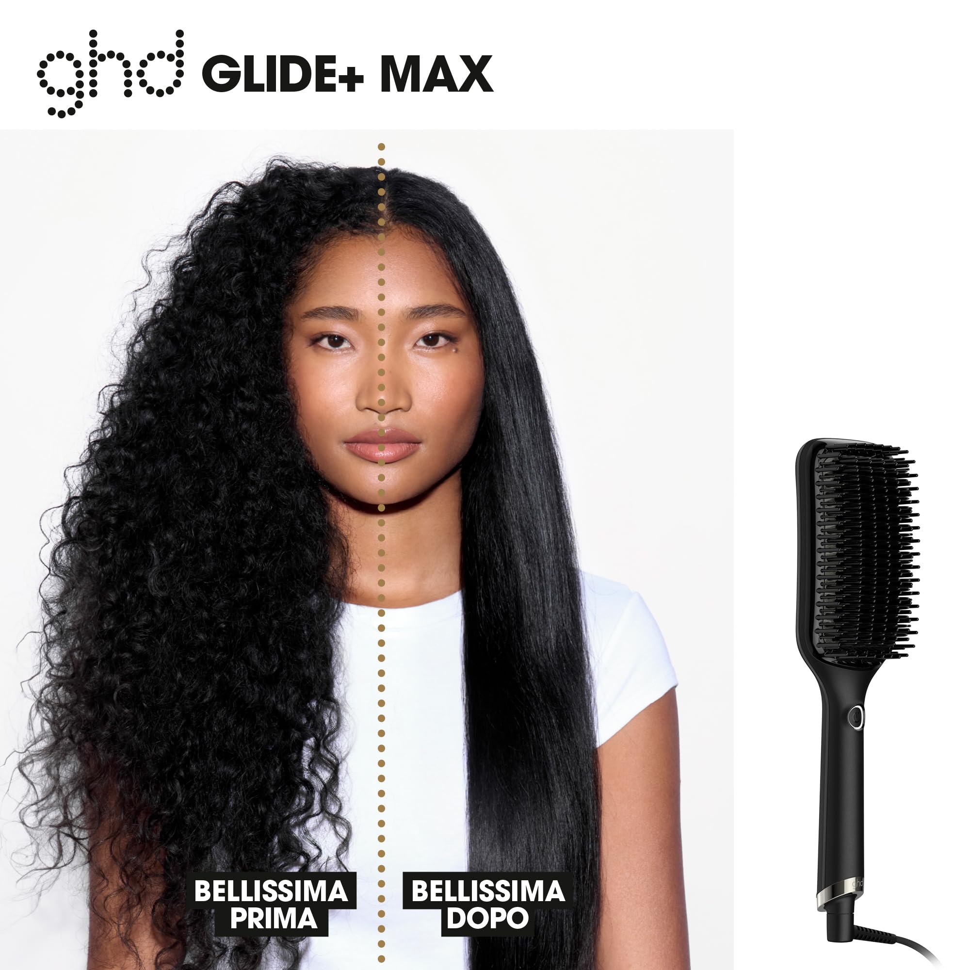ghd glide+ Max, Spazzola Lisciante per Capelli Lunghi, Spessi e Ricci, Nera | 57% di luminosità in più, Zero Danni da Calore Estremo, Tecnologia di Riscaldamento in Ceramica e Ionizzatore Anti Crespo