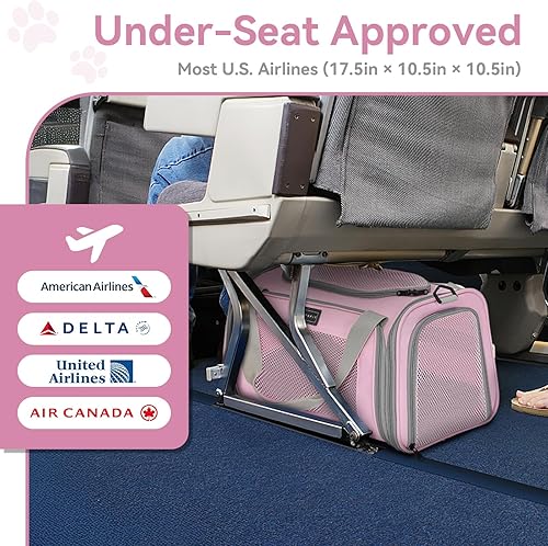 Vista 45 de PETSFIT Transportador de mascotas, transportador de perros aprobado por aerolíneas, plegable de lados suaves, aprobado por la TSA para gatos Azul