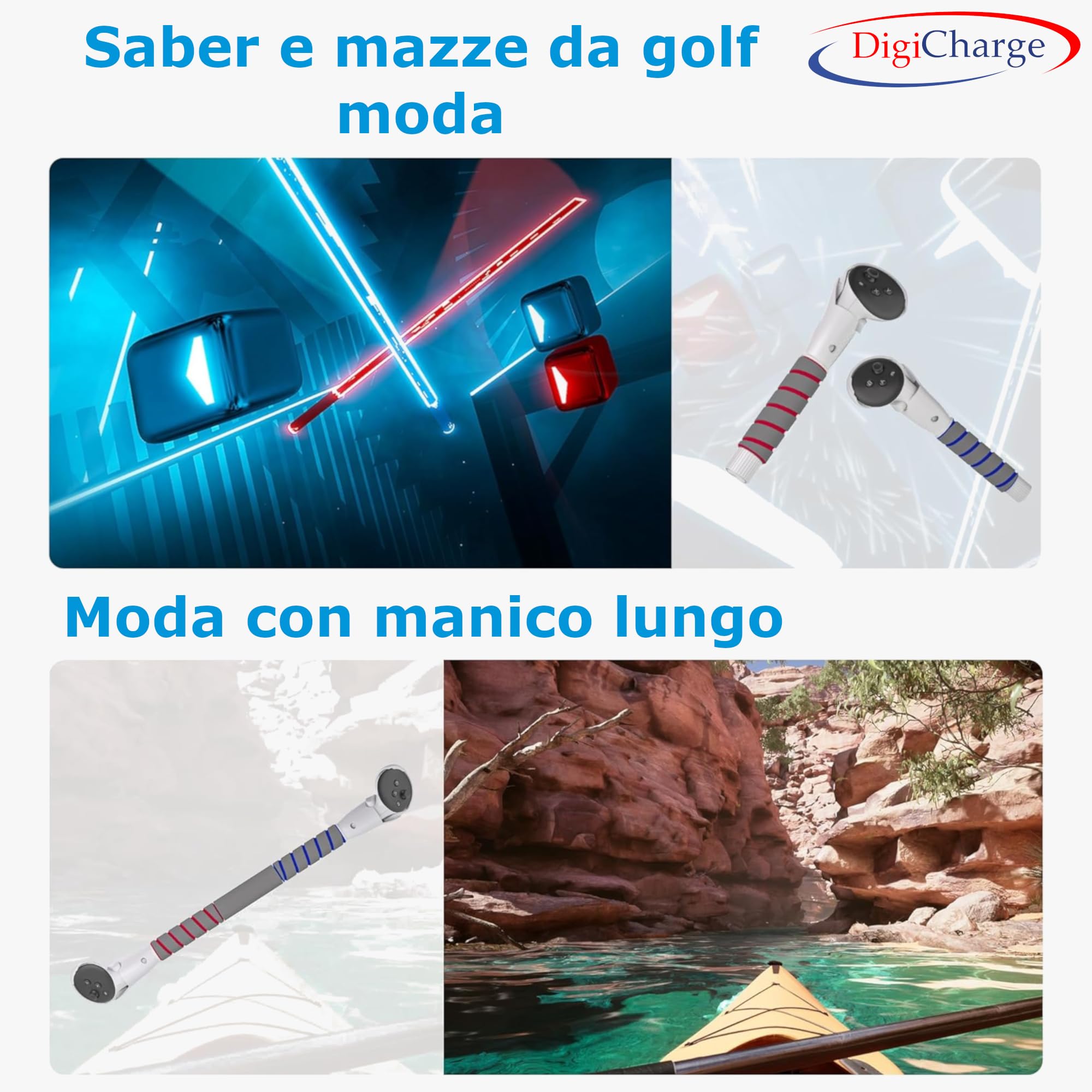 Digicharge Attacco maniglia 3 in 1 compatibile con accessori Meta Quest 3S / 3S Xbox ed/Quest 3 Oculus, maniglie Beat Saber Bastoni, impugnatura di estensione per controller VR Gorilla Tag Golf Club