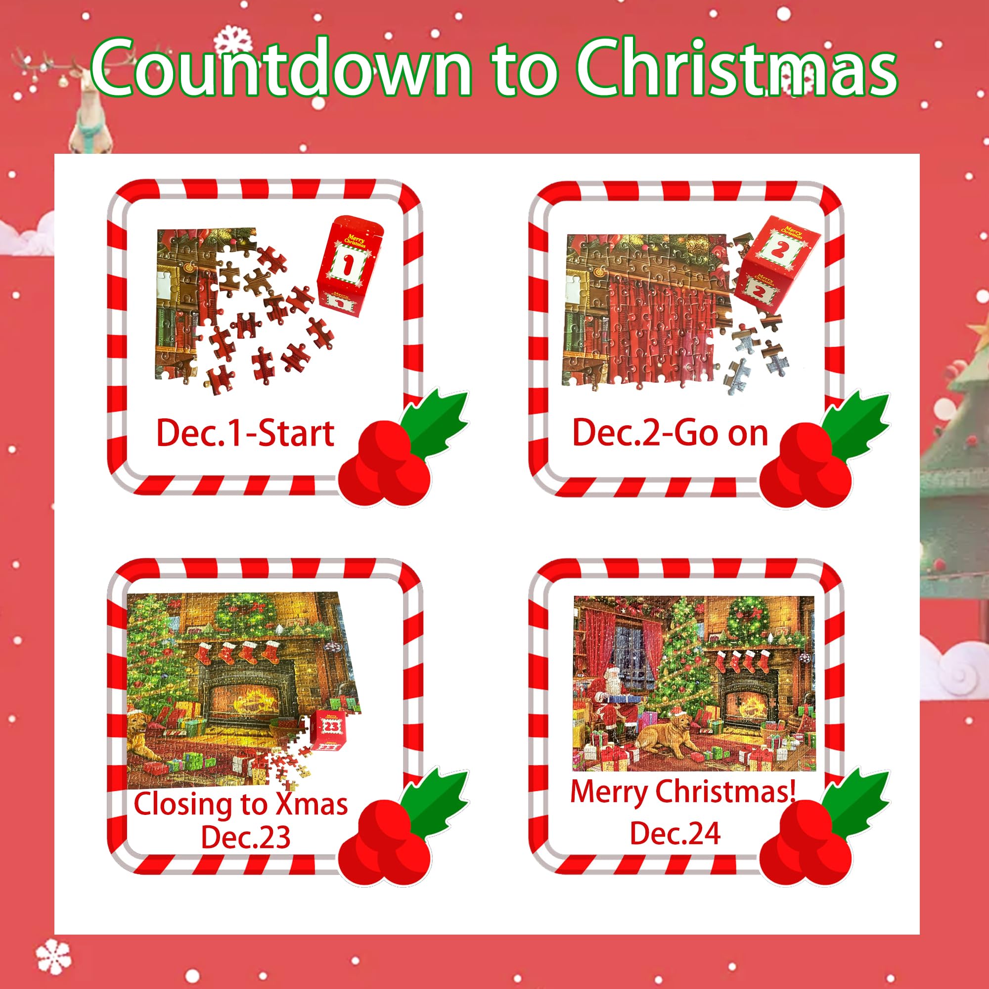 Puzzle Advent Calendar 2024 for Christmas, 1008PCS Holiday Advent Puzzles Calendar, 24 Days Countdown Advent Jigsaw Puzzle for Adults, Santa Puzzles Christmas Wall Decoration (27.56 x 19.68 Inch)