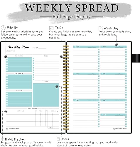 Miniatura 3 de Agenda semanal sin fecha, agenda semanal de objetivos, lista de tareas pendientes, calendarios, organizadores, seguimiento de hábitos, diario para