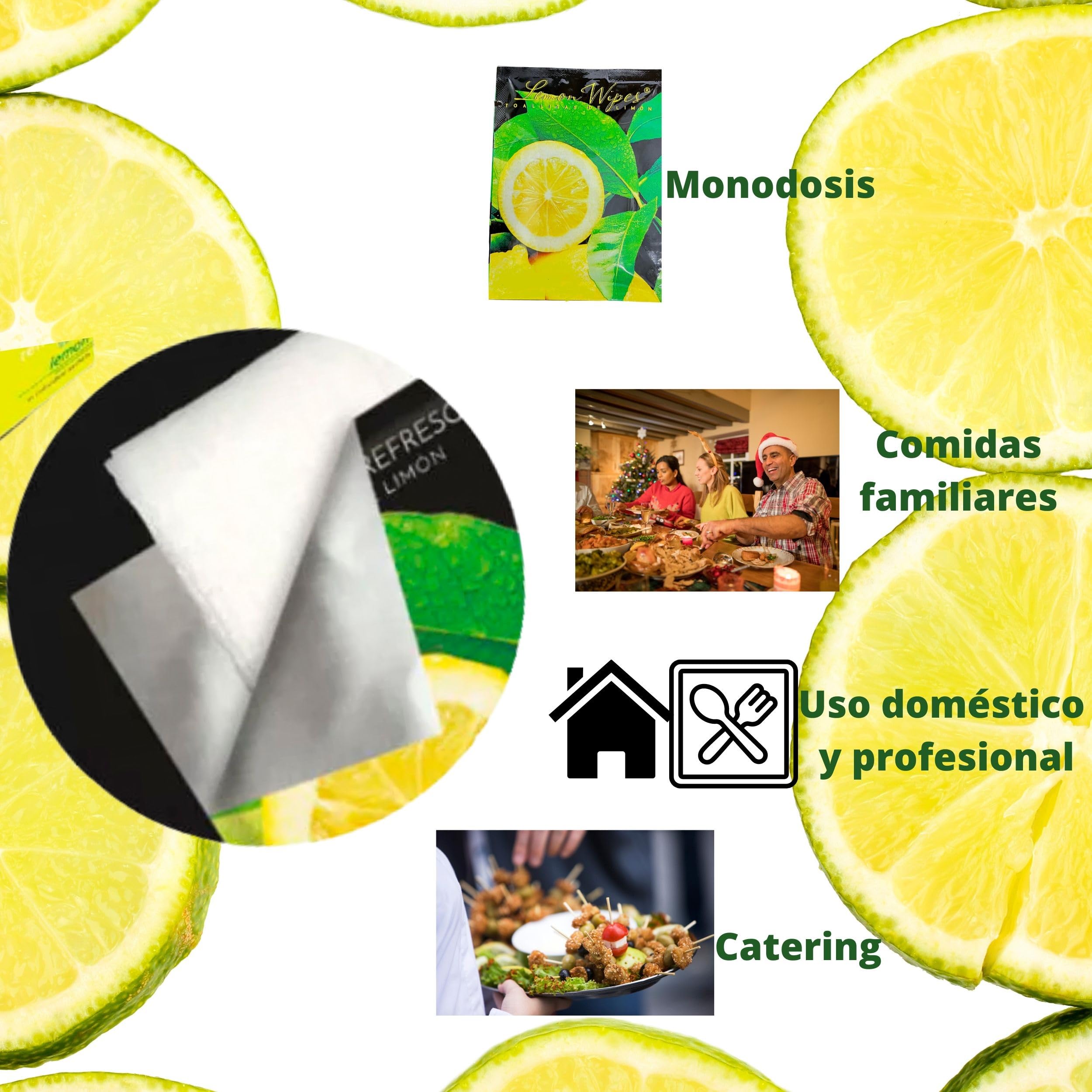 Toallitas Refrescantes Limón – Para Manos – Sobres Individuales – Uso Doméstico y Restaurantes – Lemon Wipes Suaves y Húmedas – Eliminan el olor de Pescado, Marisco, Frituras, Barbacoa