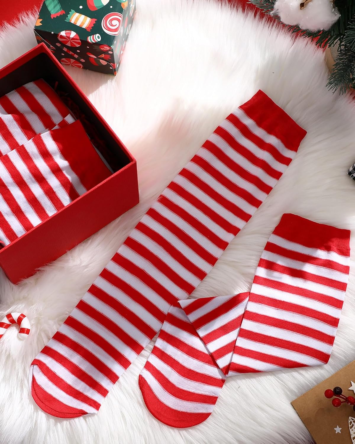 Syhood 6 Pairs Mardi Gras Striped Knee High Socks Polyester Striped Tube Stockings Knee High Socks for Woman Mardi Gras Party - Image 4