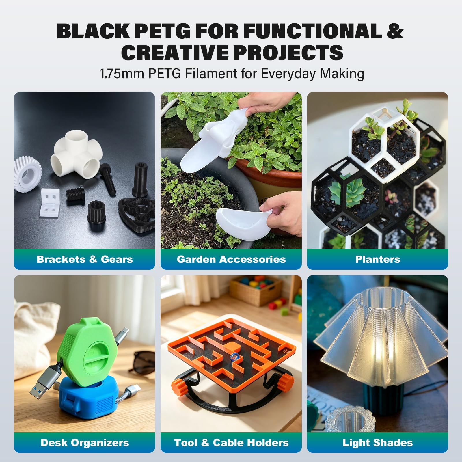 Black PETG Filament 1kg - Strong & Durable 3D Printing -6 Black PETG Filament 1kg - Strong & Durable 3D Printing -6