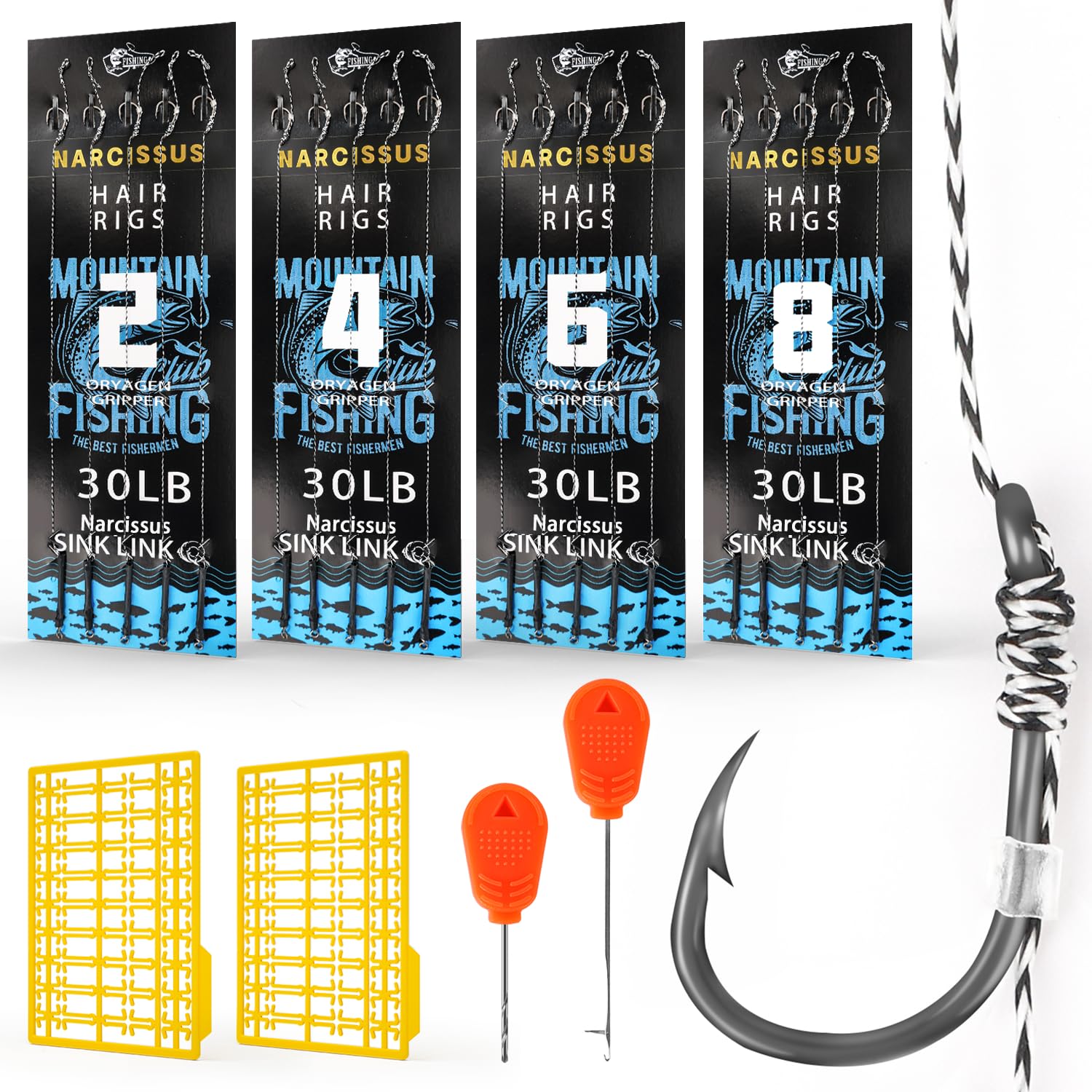 Narcissus Carp Fishing Hair Rigs – 20Pcs Carp Fishing Equipment, 24cm Braided Line Bait Rigs with Hooks and Boilie Stops