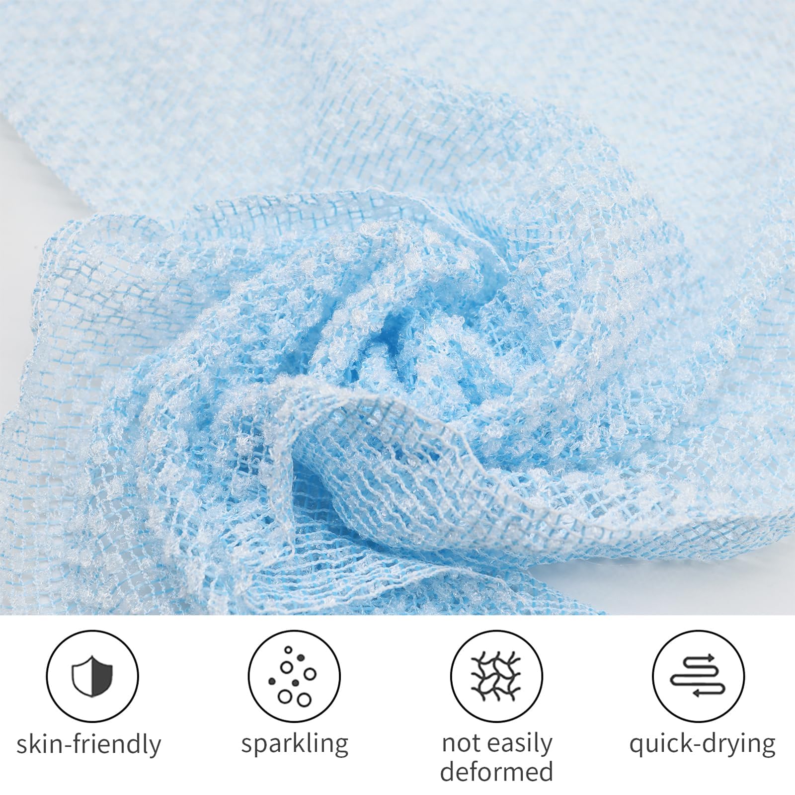 Toallas Exfoliantes Coreanas Japonesas Africanas para Ducha, Estropajo Exfoliante de Espalda, 2 Piezas Negro Azul