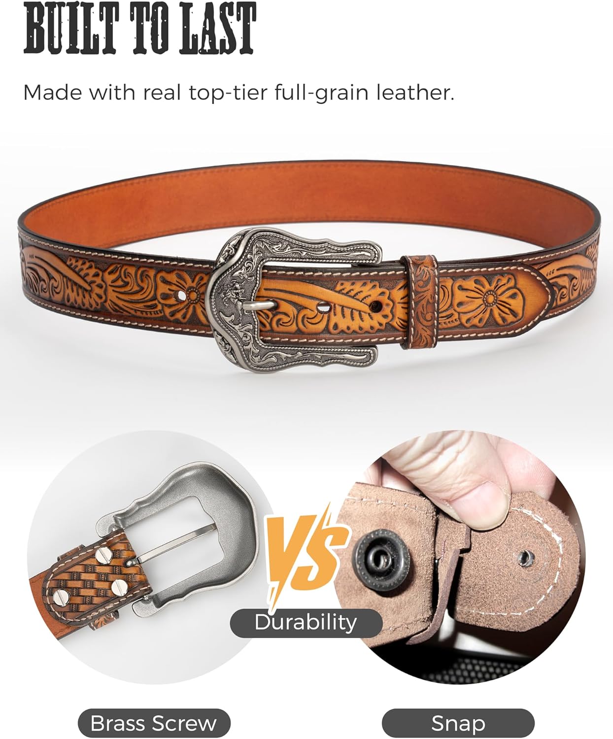 Western Cowboy Leather Belt - 1.5" Genuine Leather Country Belt with Durable Buckle - Image 6