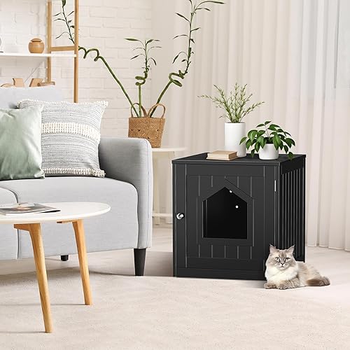 Miniatura 6 de Caja de arena para gatos, muebles ocultos para gatos de interior, casa decorativa de madera para mascotas, baño con orificios de ventilación, café