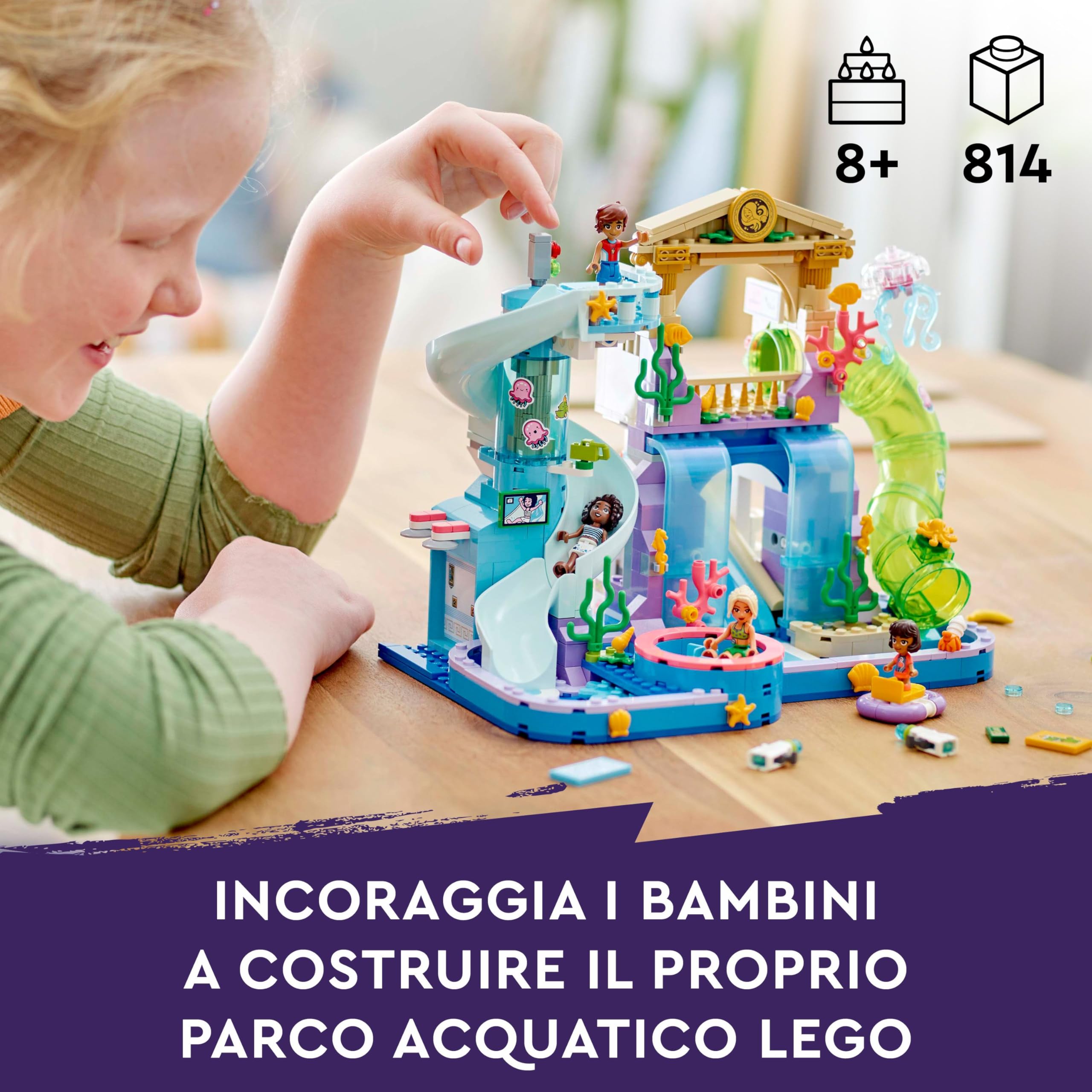 LEGO Friends Parco Acquatico di Heartlake City - Giocattolo con 4 Mini Bamboline, 3 Scivoli e Tanti Accessori peri Giochi Estivi - Regalo Creativo per Bambine da 8 Anni in su - 42630