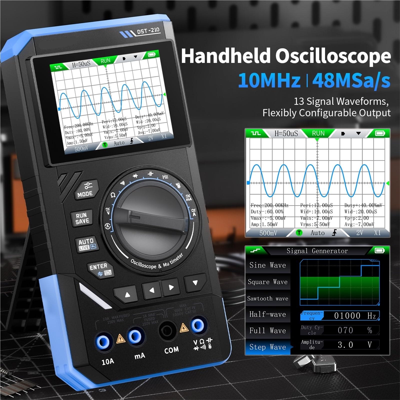Oszilloskop-Multimeter DST-210 Und 3IN1 Digitalmultimeter Oszilloskop Signalquelle 19999 Zählt 10 MHz/1 MHz Tragbare Elektrikerwerkzeuge,zur Messung(DST-201)