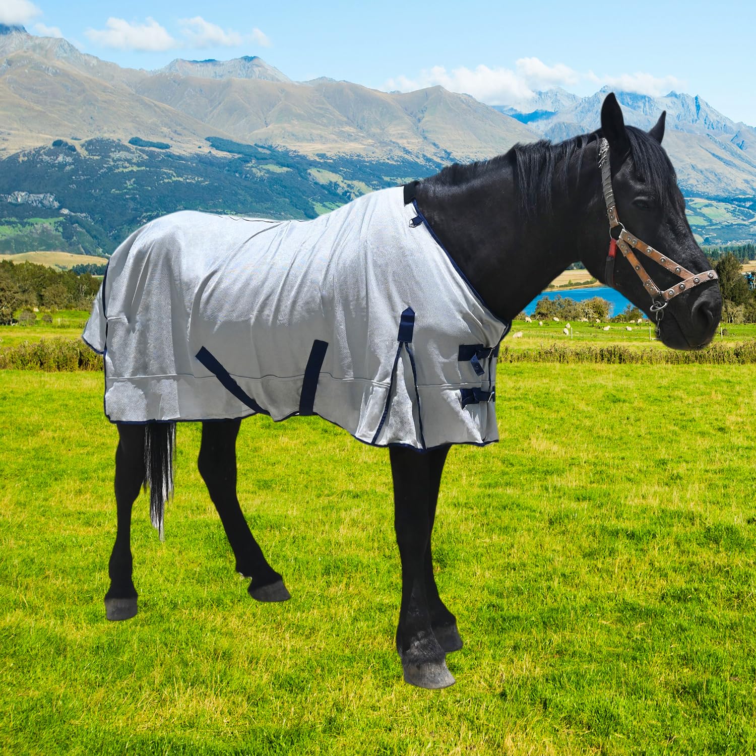 Manta de malla para caballo de 76 pulgadas en color gris con proteccion UV