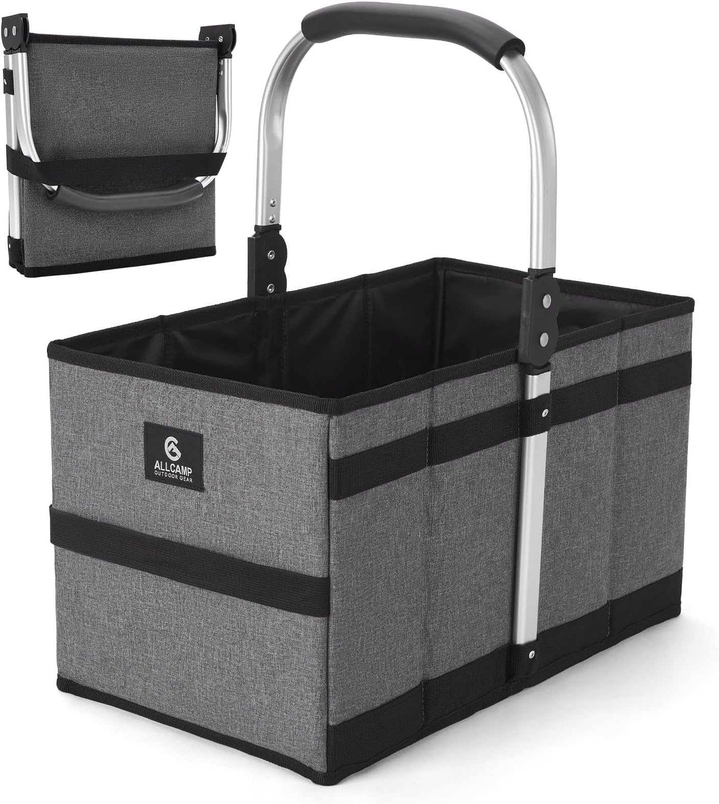 ALLCAMP OUTDOOR GEAR Folding Picnic Basket/Grocery Basket/Laundry Basket /28L Extra Large Market Baske Collapsible Portable(Large-Gray)