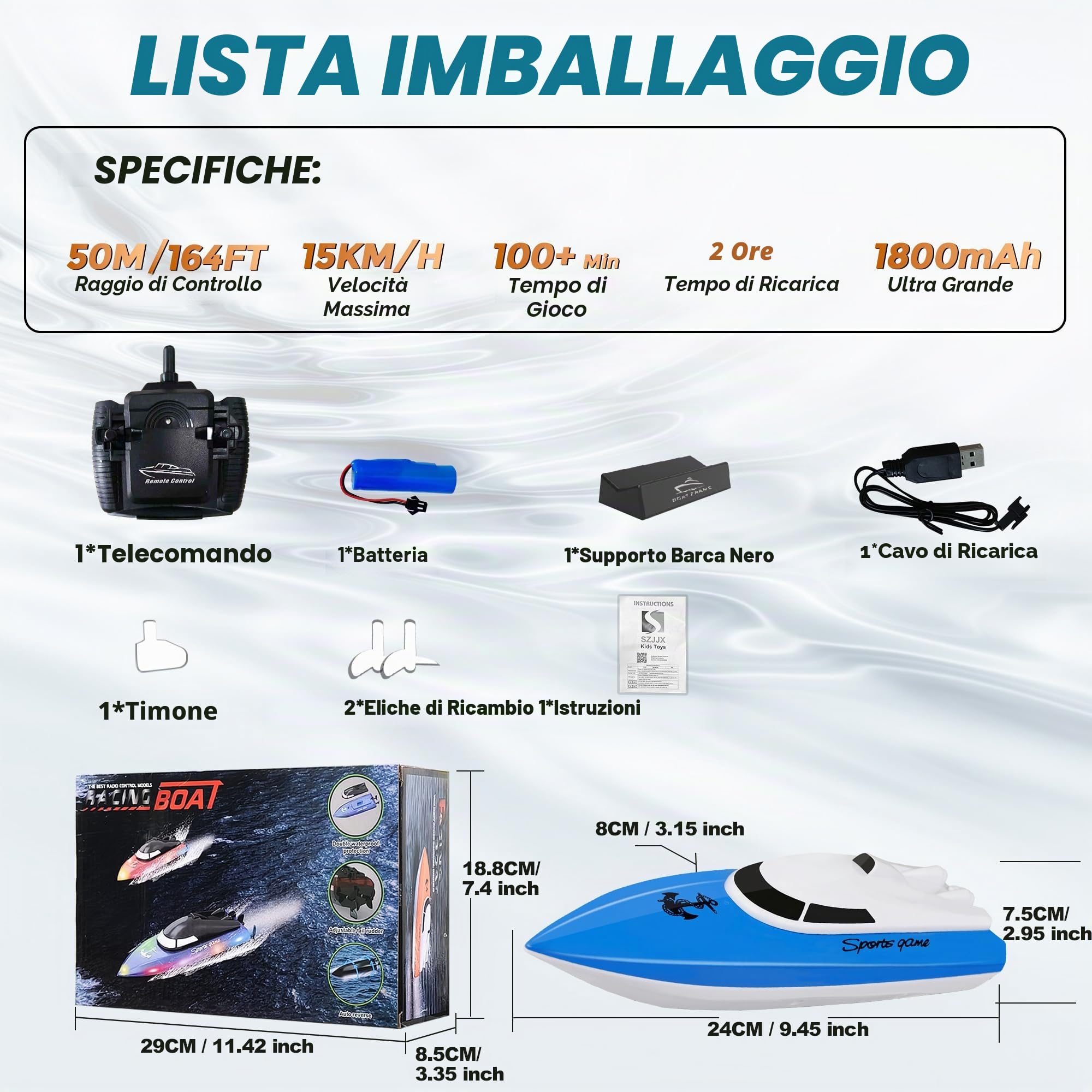 Barca Telecomandata per Bambini, Barca RC con Oltre 100 Minuti di Gioco, Barca ad Alta Velocità da 2,4 GHz per Lago/Piscina/Stagno, Giocattolo da Gioco Acquatico, Regalo per Ragazzi e Ragazze - Blu