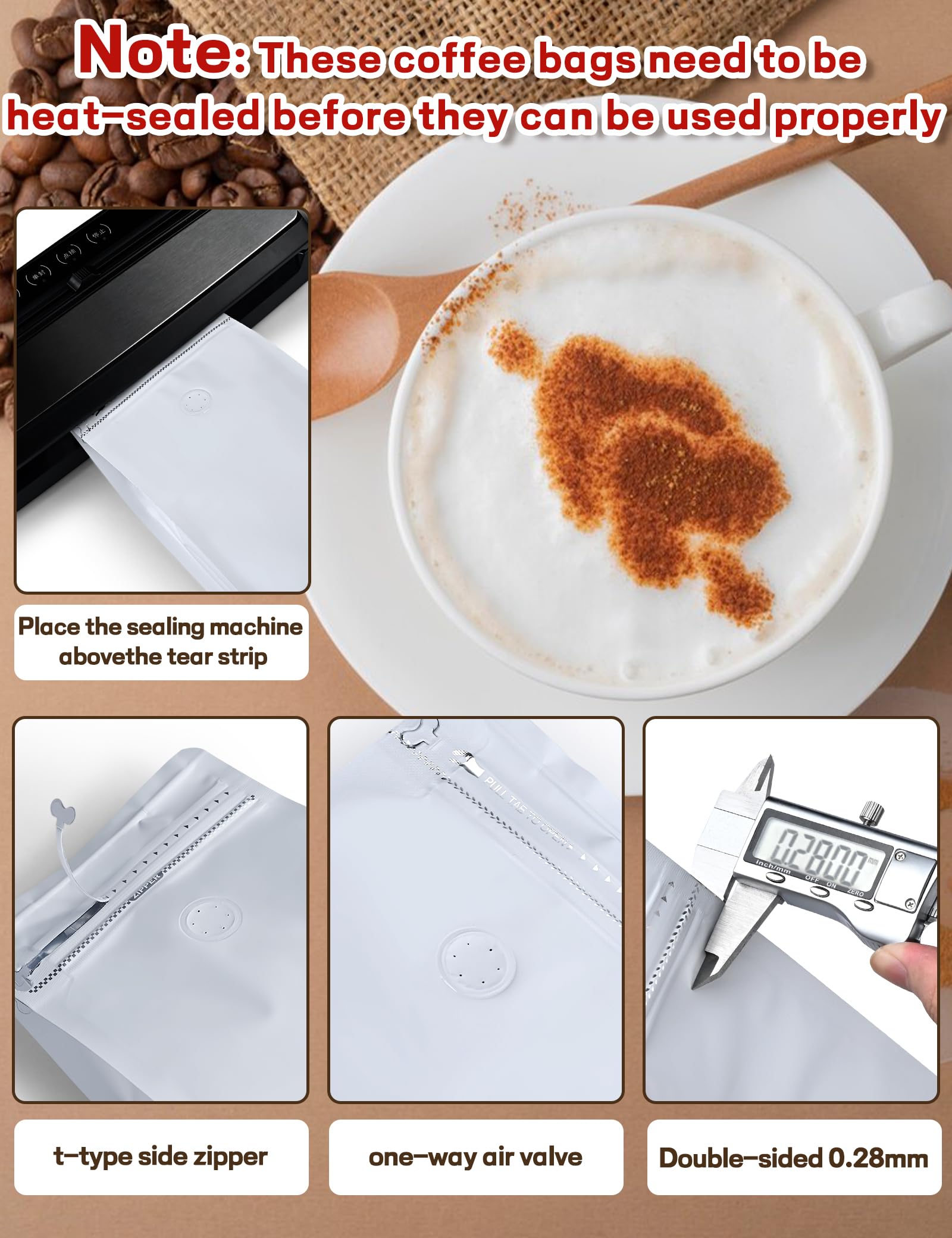 FireKylin 50 PCS Coffee Bags With Valve, (8 Oz, 0.5 Zambia - View #11