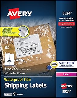 Avery Waterproof Shipping Labels with Sure Feed & TrueBlock, 3-1/3