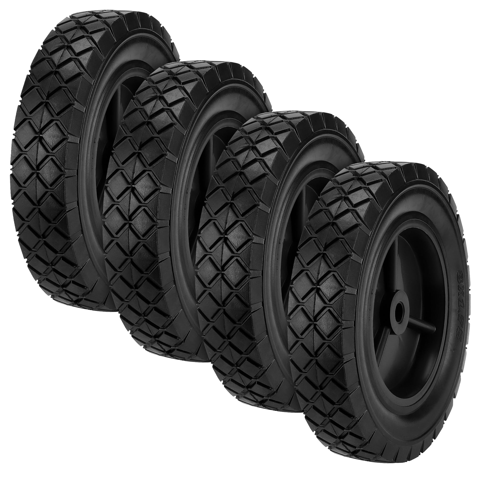 KEILEOHO Lot de 4 roues de brouette semi-solides en caoutchouc de 20,3 cm, pneus de rechange pour chariot de jardin, diable