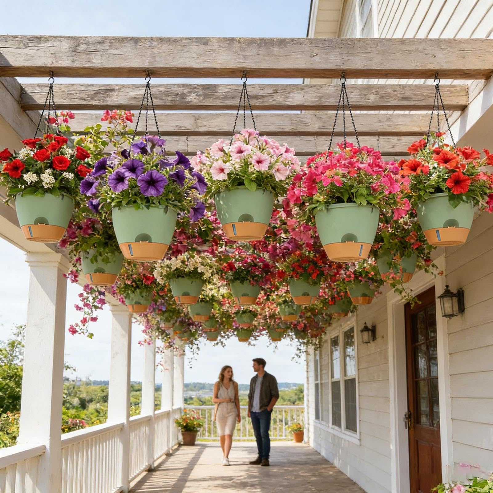Appendiabiti per piante – Cestino sospeso automatico con serbatoio, set di 2 vasi per fiori per giardinaggio domestico | supporto per piante montato su finestra a parete per design interi