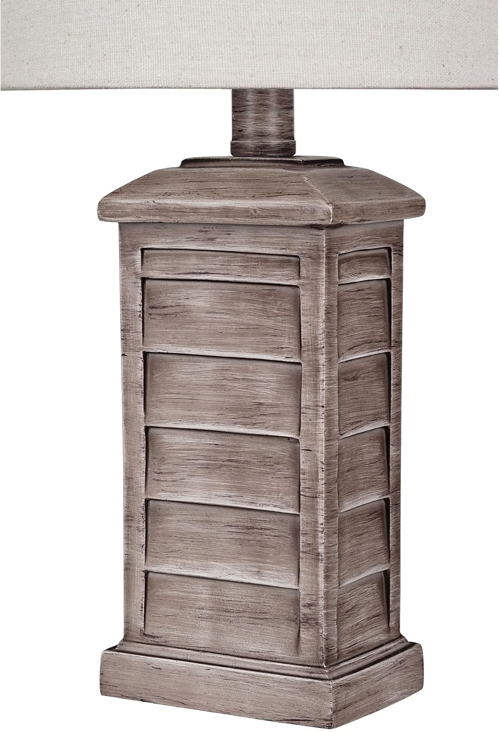 Best Review Catalina 23095-001 Coastal Weathered Faux Wood Table Lamp with Oatmeal Linen Shade, 18, Gray Wash