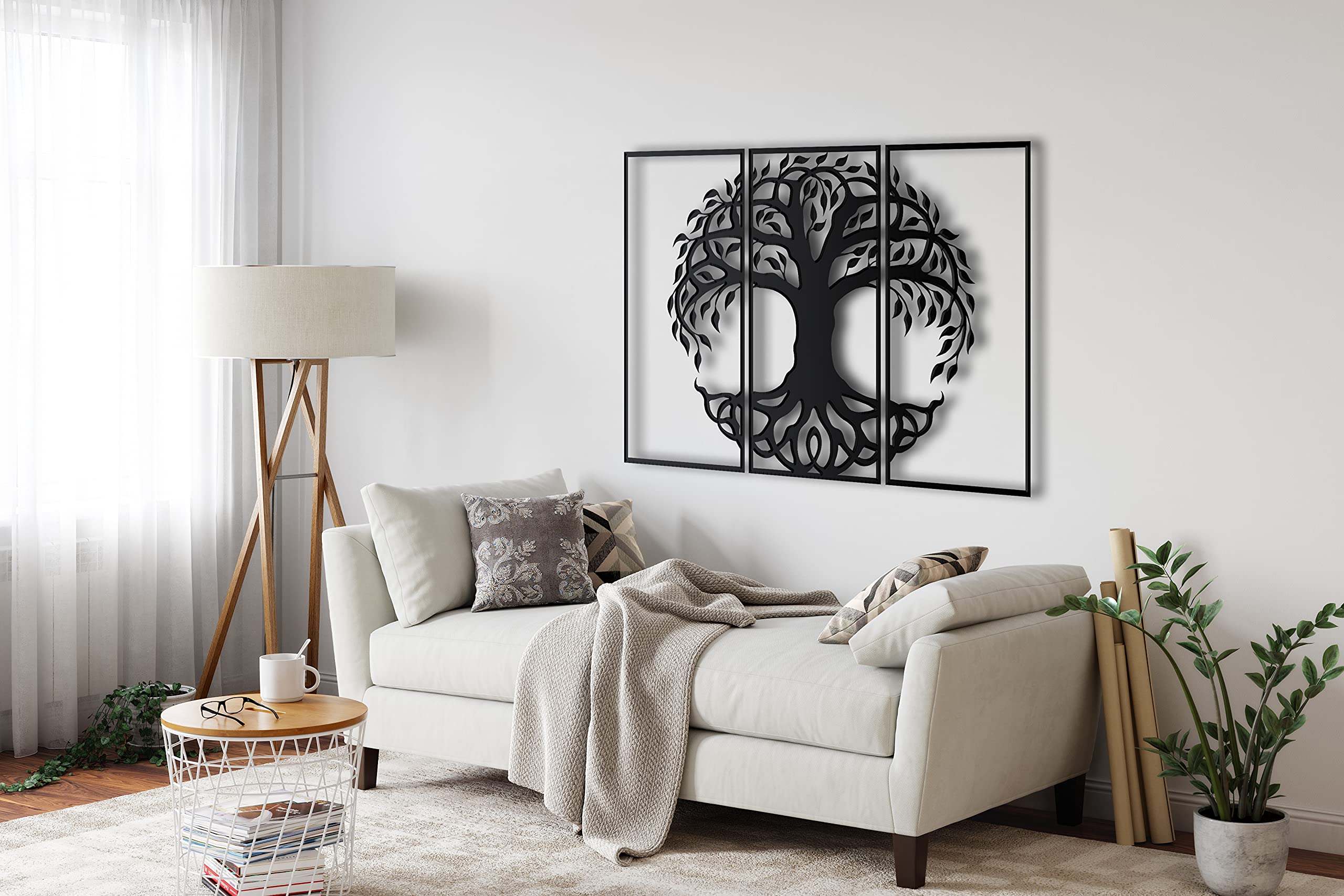 Decoración de pared de metal, árbol genealógico 3 piezas, decoración del hogar, sala de estar, letrero de pared, (175 x 117 cm)