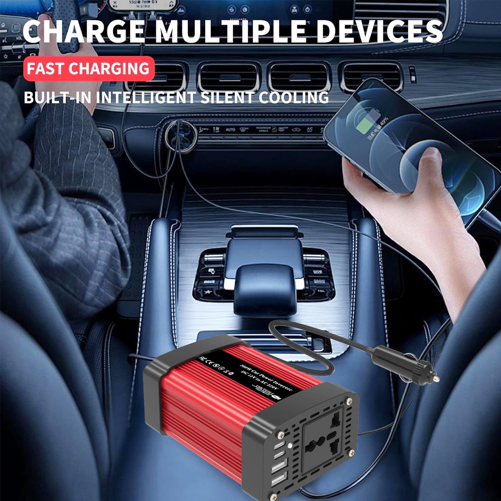 300W/600W 12V 220V Inverter Onda Pura con Doppia Porta USB Smart Type-C da 2,4 A per Camper Auto Convertitore di Potenza