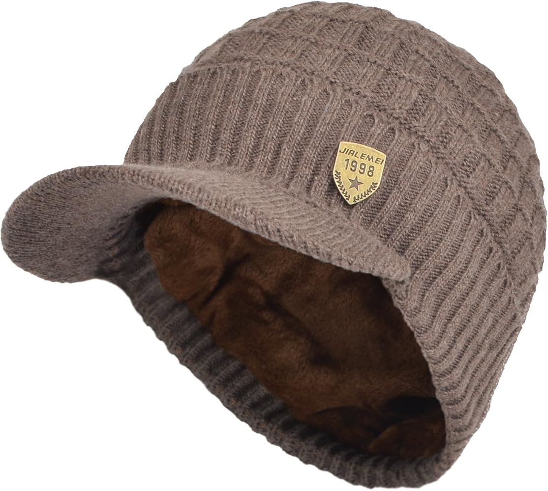 Janey&Rubbins Sports Winter Outdoor Knit Visor Hat Billed Beanie