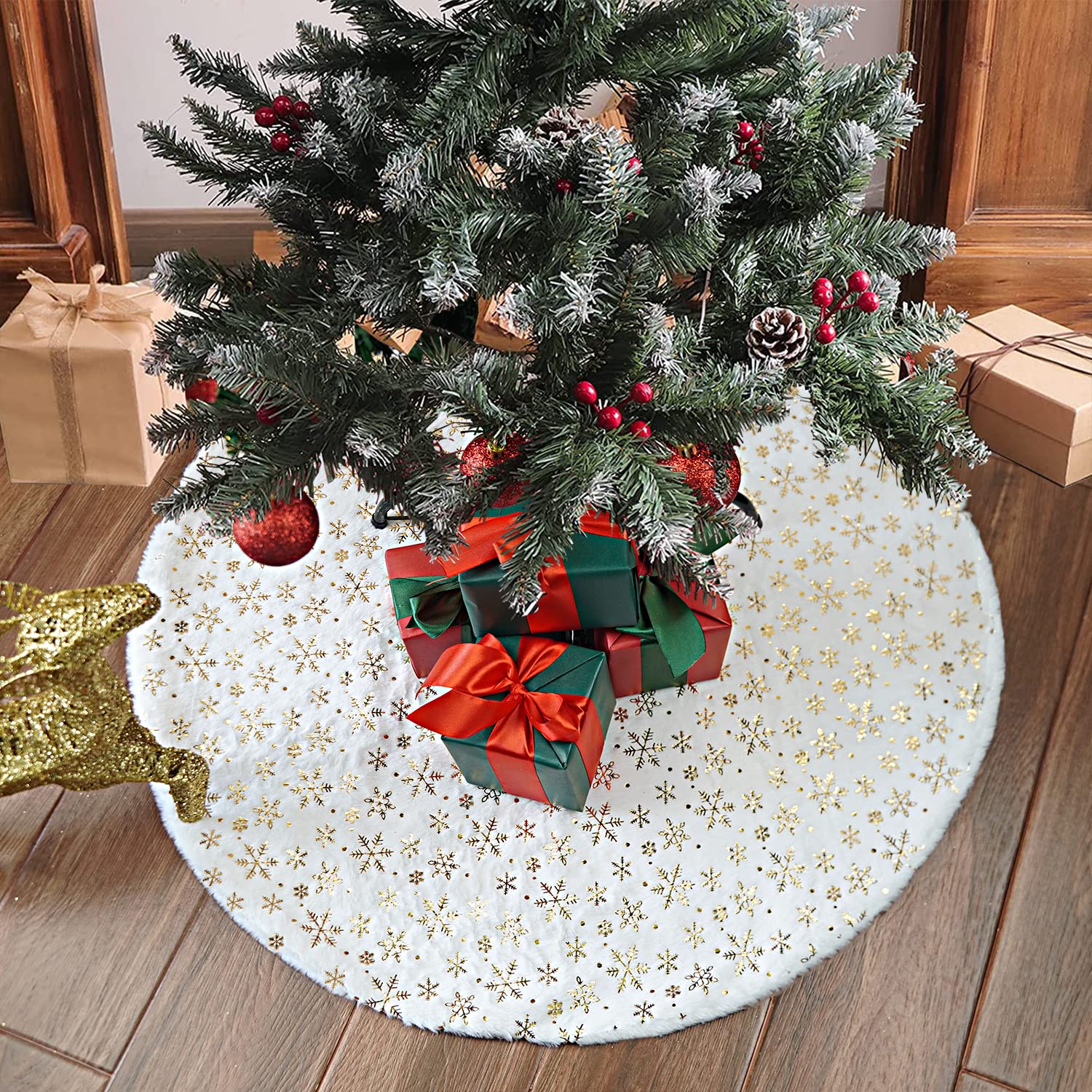 Gonna Per Albero Di Natale In Peluche Bianco 120 Cm - Copribase Morbido A Tempo Di Neve Per Decorazioni Natalizie
