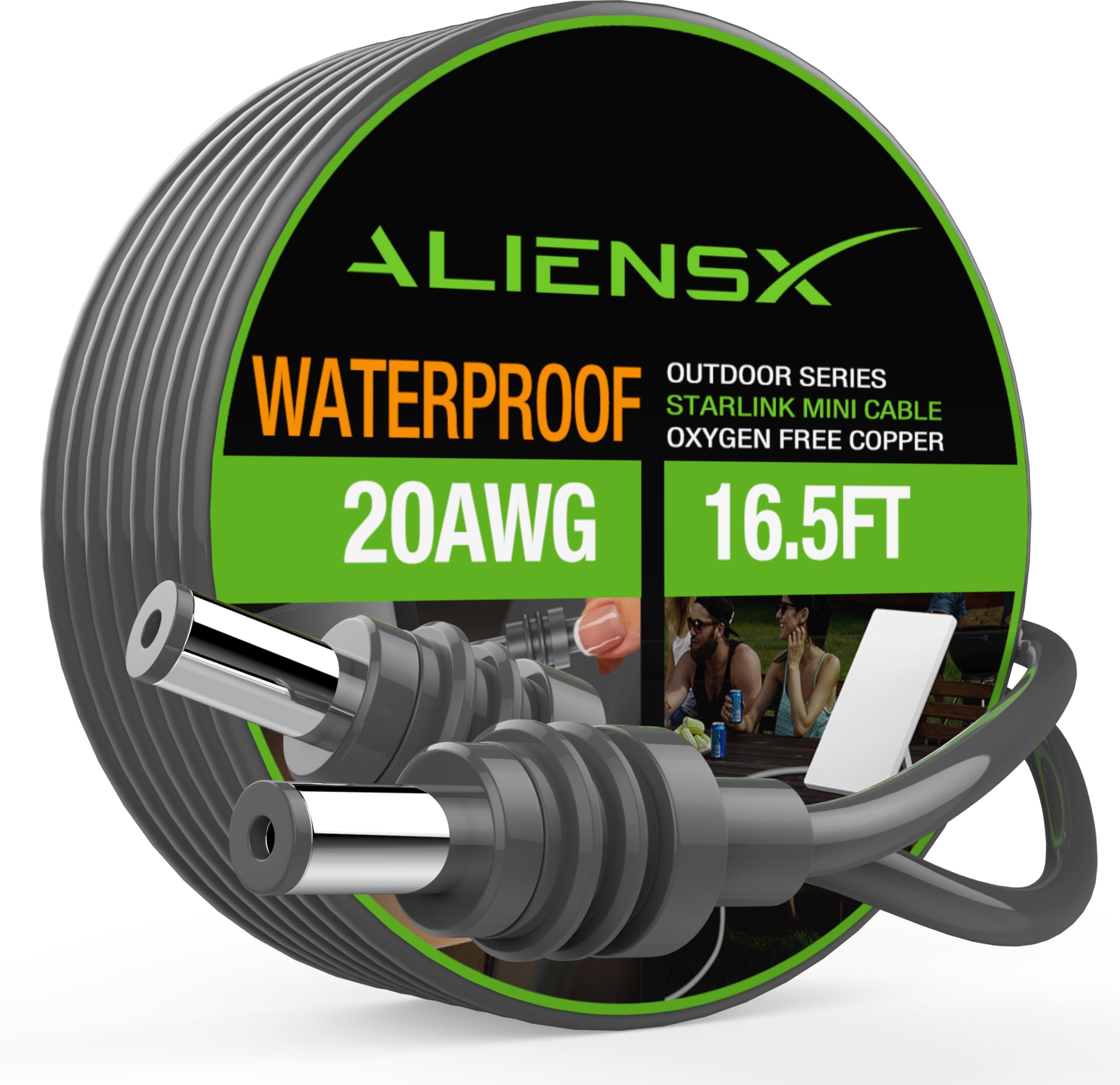 ALIENSX DC Power Cable for Starlink Mini - 16FT/5M Extension Cord, Weatherproof Outdoor Power Supply for Camping RV Home, 20AWG Heavy Duty with 2-Year