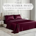 DECOLURE Satin Bed Sheets - 6 Piece Luxury Silky Queen Size Bedding Set - Softer Than Silk, Wrinkle-Free with 15” Deep Pocket Fitted Sheet, Perfect for Hair & Skin, Gifts for Women (Rosewood)