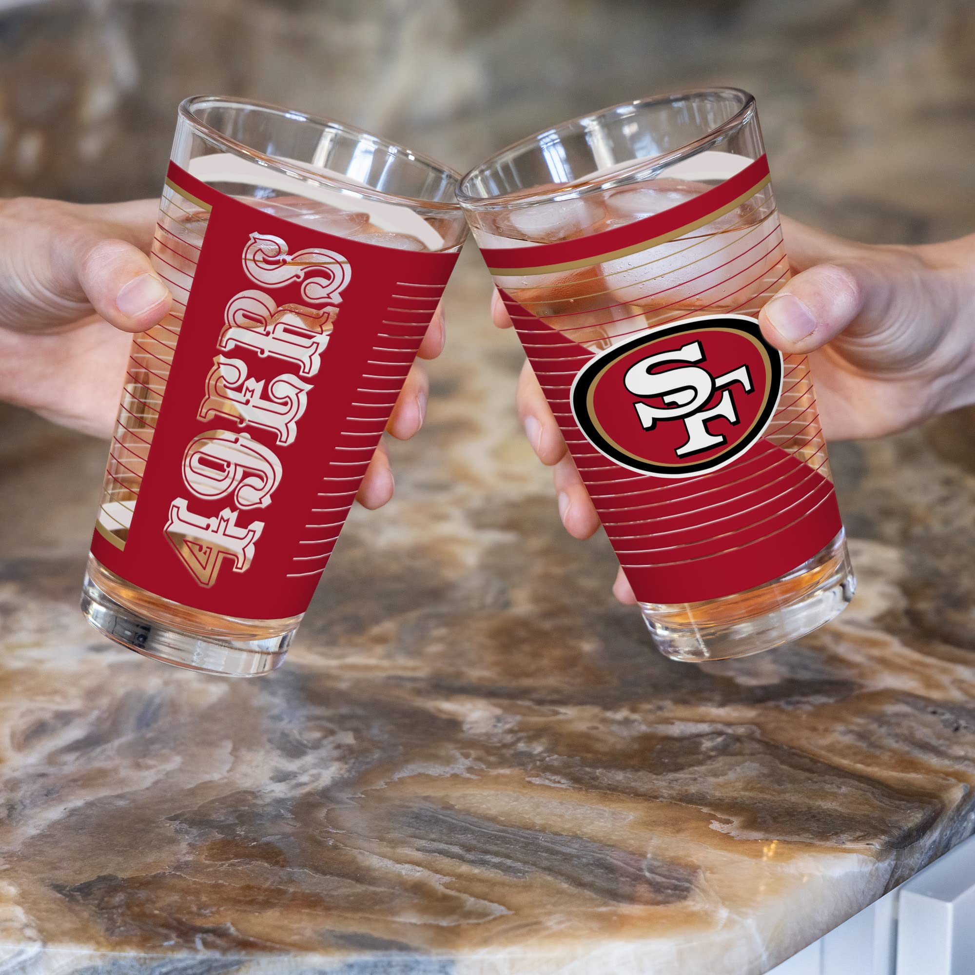 Amazon.com : Rico Industries NFL Football San Francisco 49ers 16 oz Pint  Glasses with Digitally Printed Logo, Practical Set of 2 Classic Drinking  Glasses, Dishwasher Safe : Sports & Outdoors